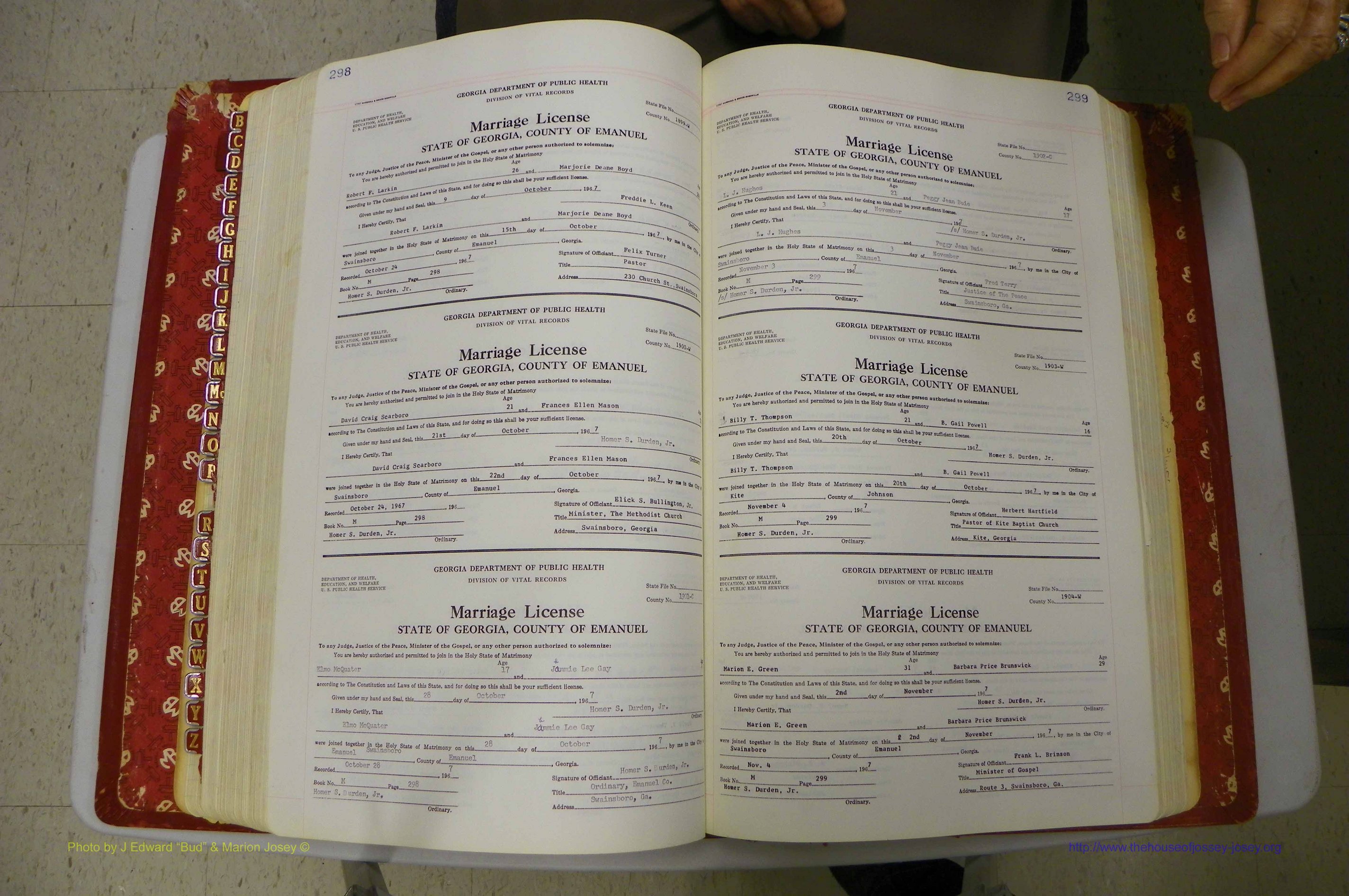 Emanuel Co, GA, Marriages Book M, 1962 - 1974, P 298-299.JPG