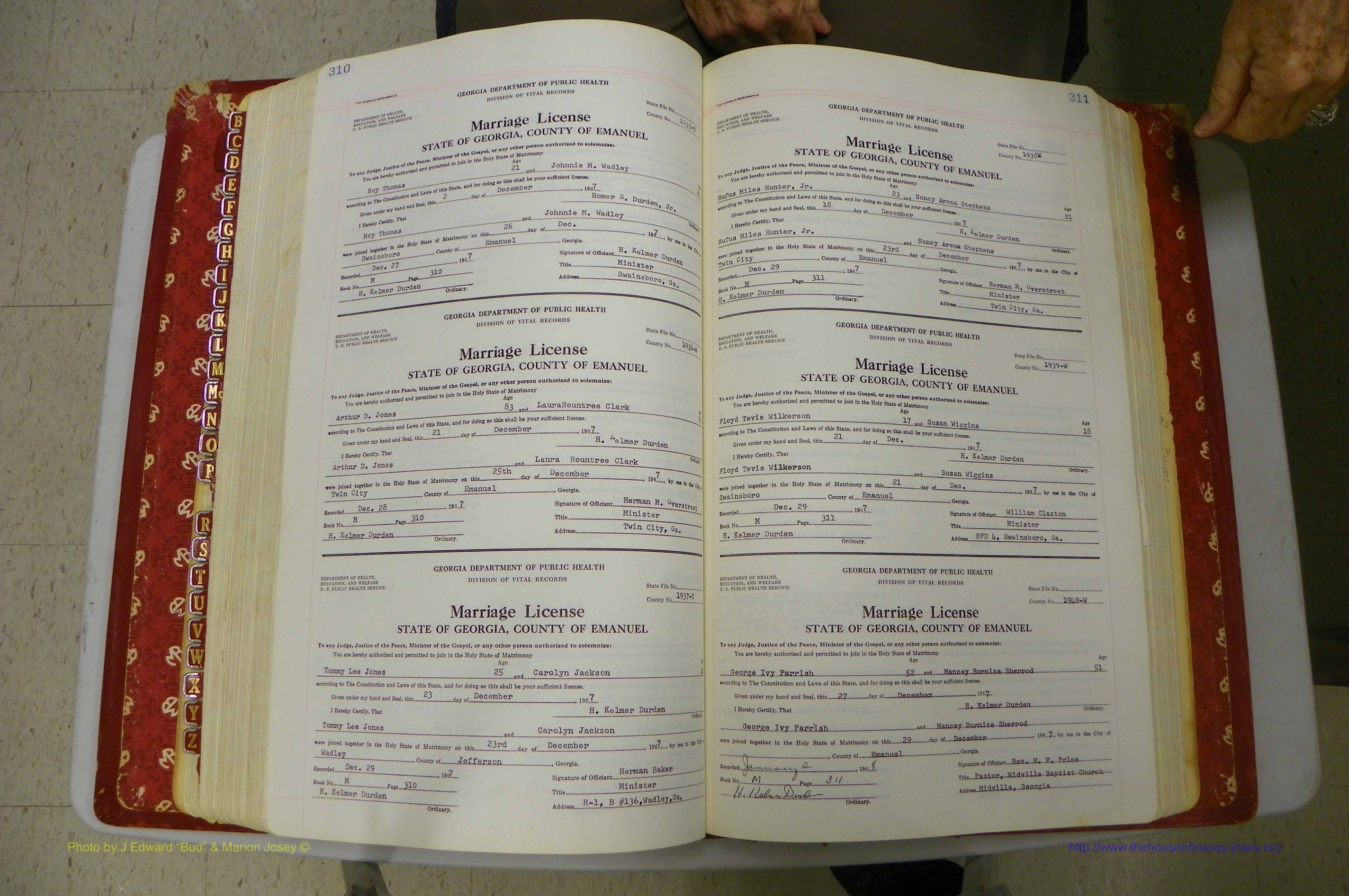 Emanuel Co, GA, Marriages Book M, 1962 - 1974, P 310-311.JPG