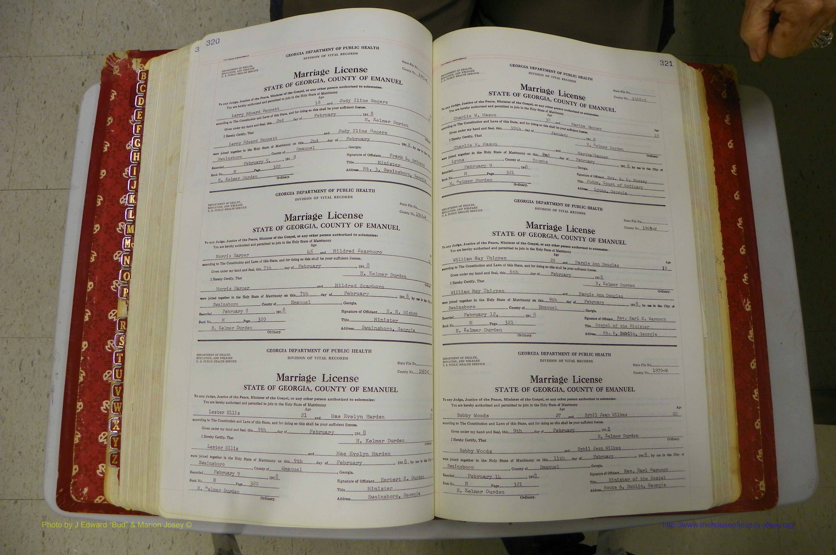 Emanuel Co, GA, Marriages Book M, 1962 - 1974, P 320-321.JPG