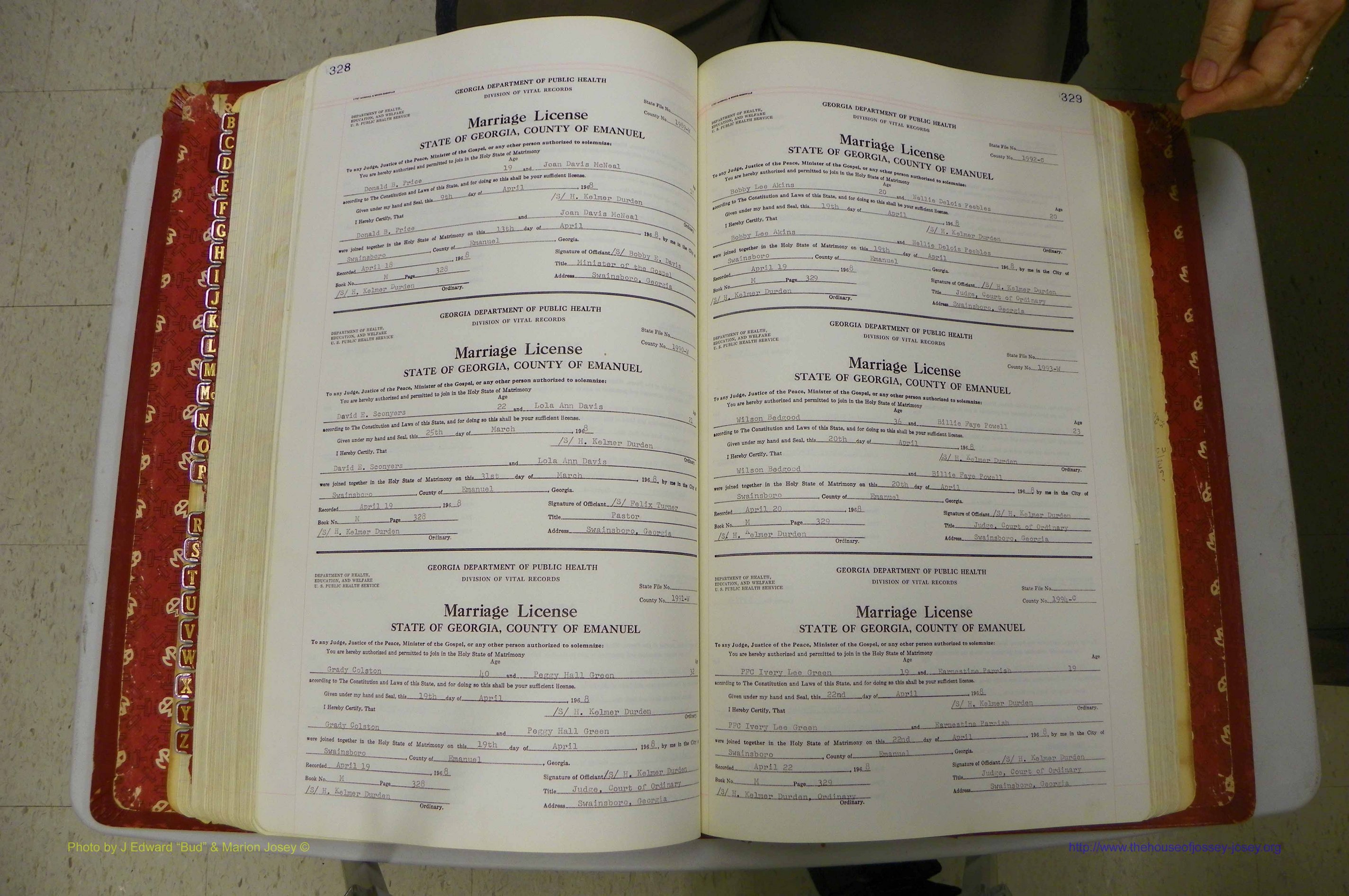 Emanuel Co, GA, Marriages Book M, 1962 - 1974, P 328-329.JPG