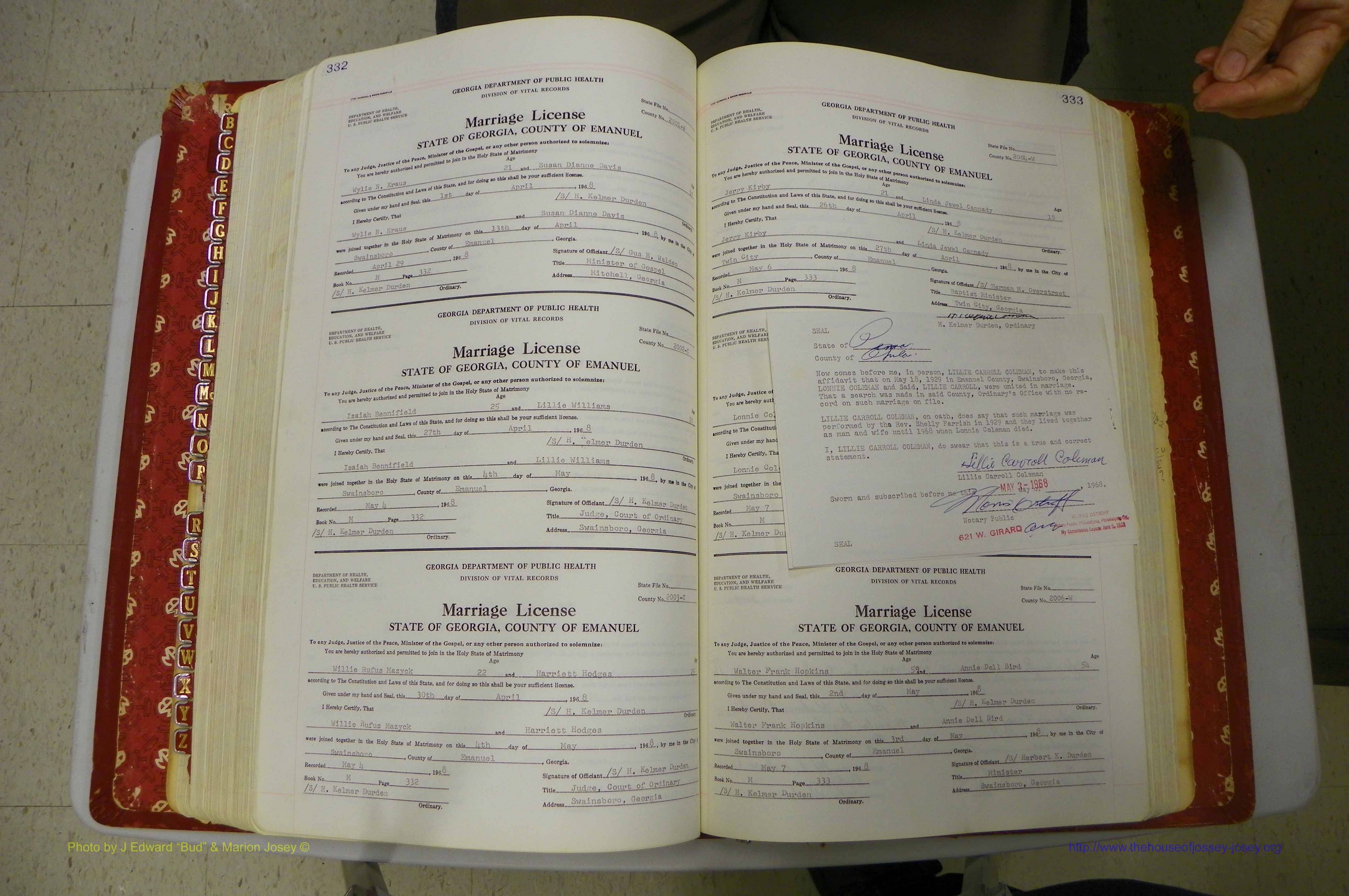 Emanuel Co, GA, Marriages Book M, 1962 - 1974, P 332-333.JPG
