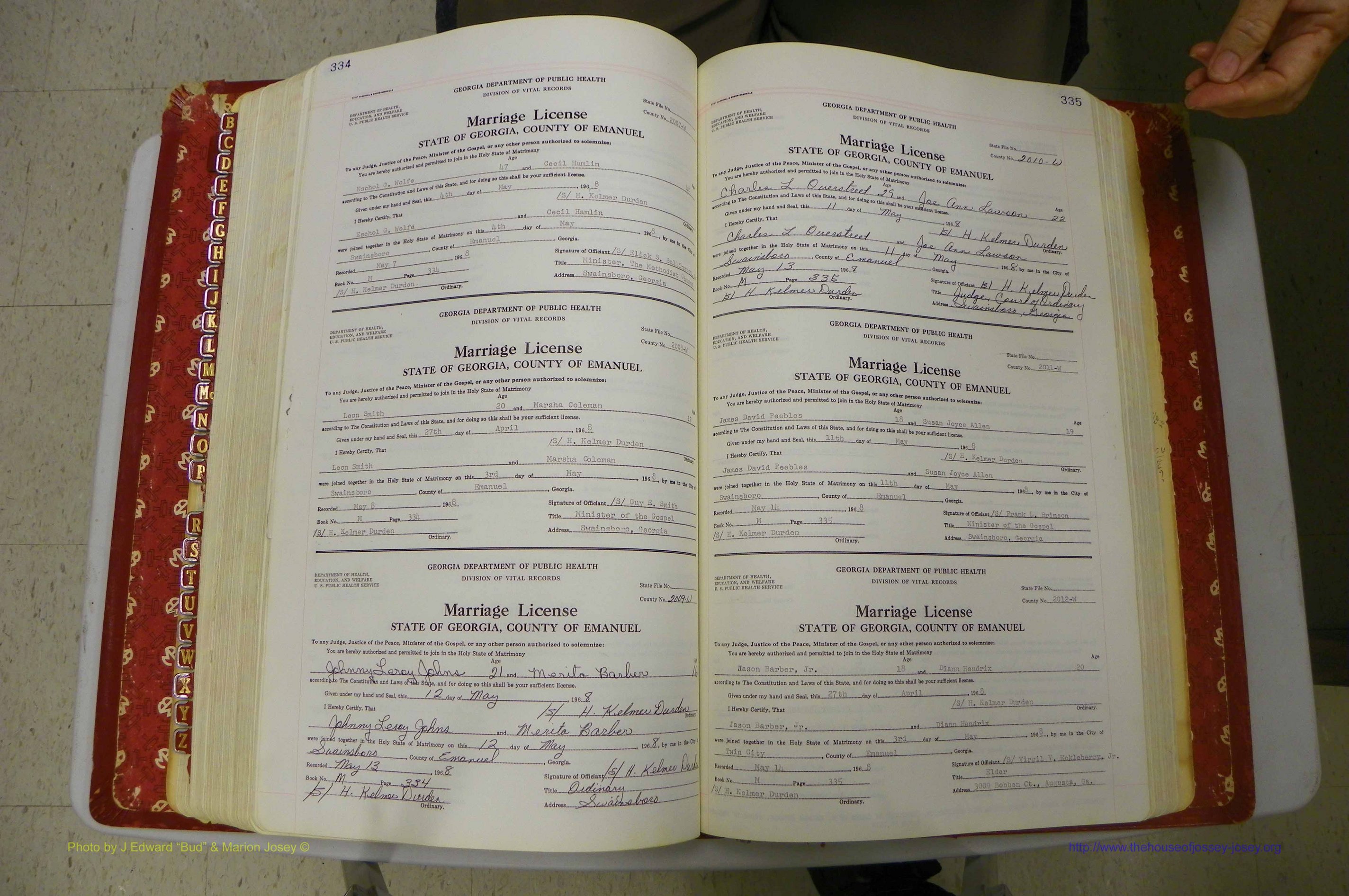 Emanuel Co, GA, Marriages Book M, 1962 - 1974, P 334-335.JPG