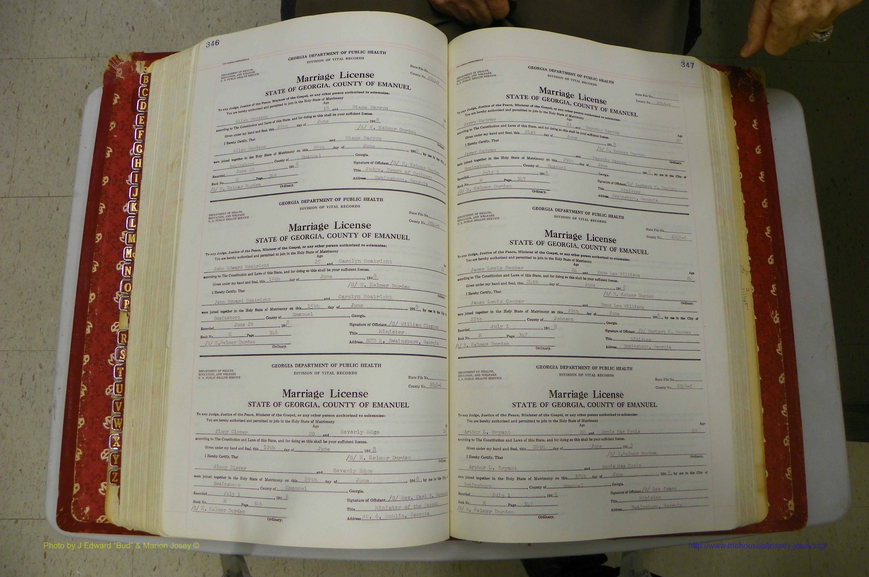 Emanuel Co, GA, Marriages Book M, 1962 - 1974, P 346-347.JPG