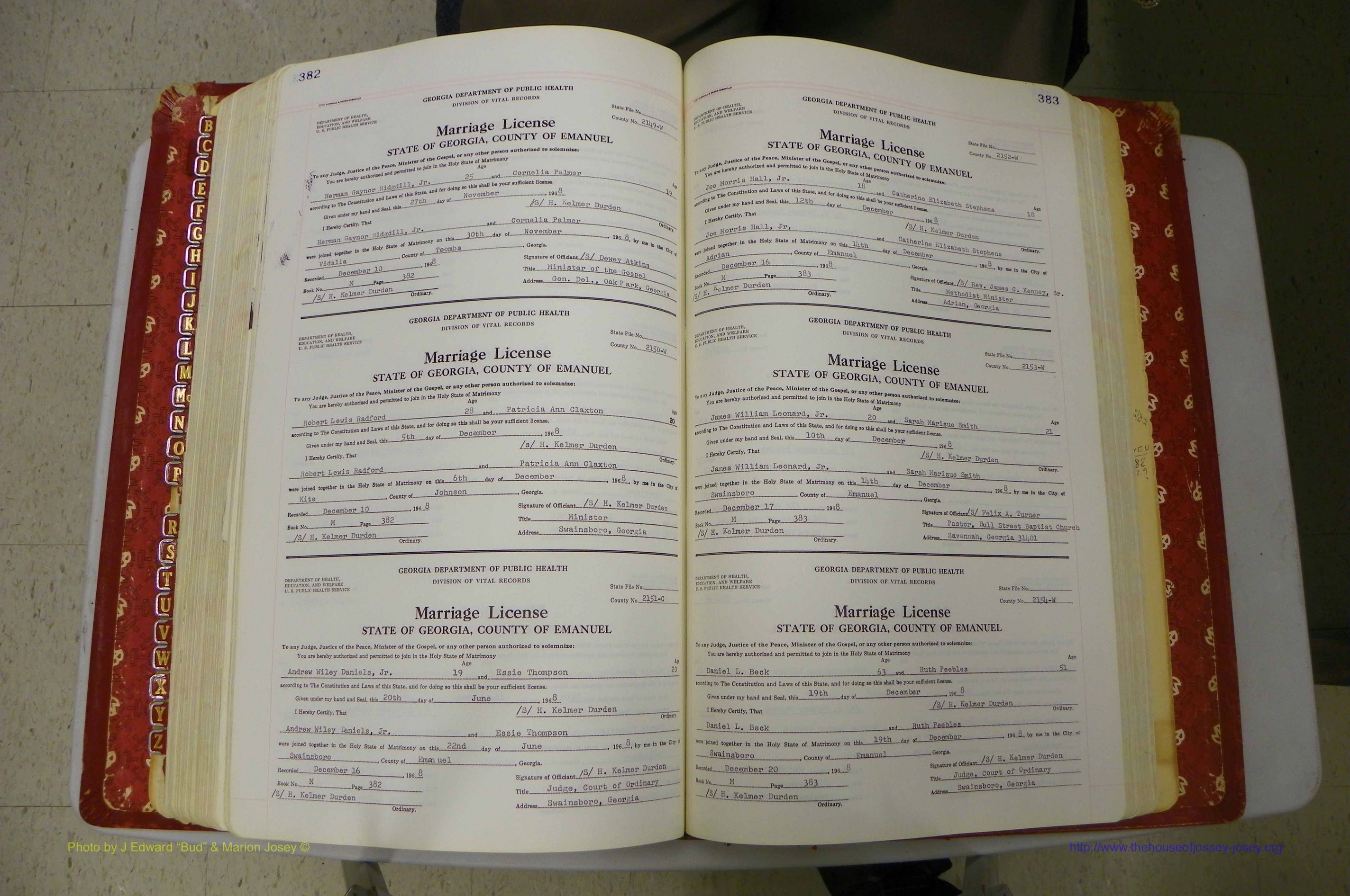 Emanuel Co, GA, Marriages Book M, 1962 - 1974, P 382-383.JPG