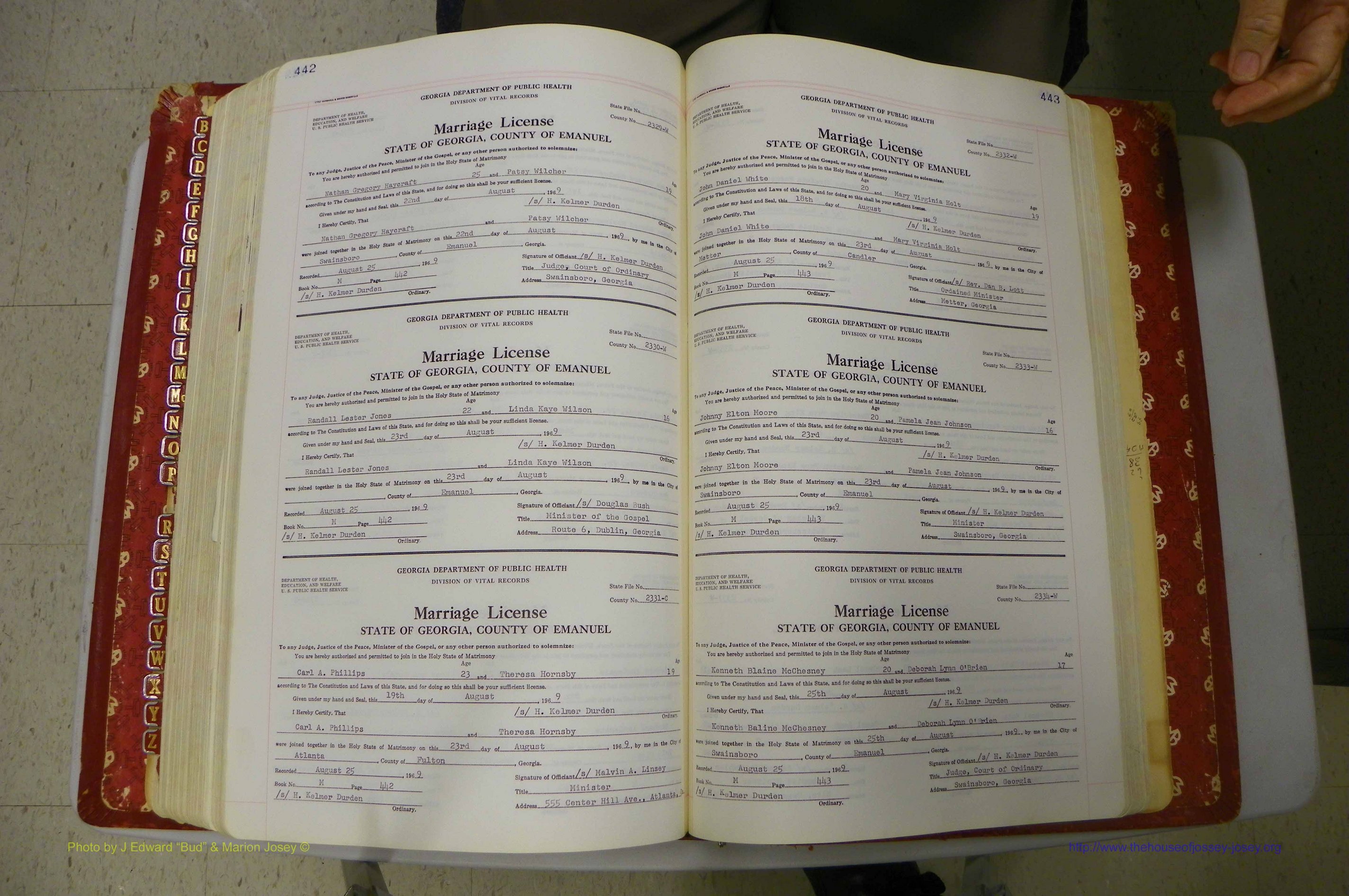 Emanuel Co, GA, Marriages Book M, 1962 - 1974, P 442-443.JPG