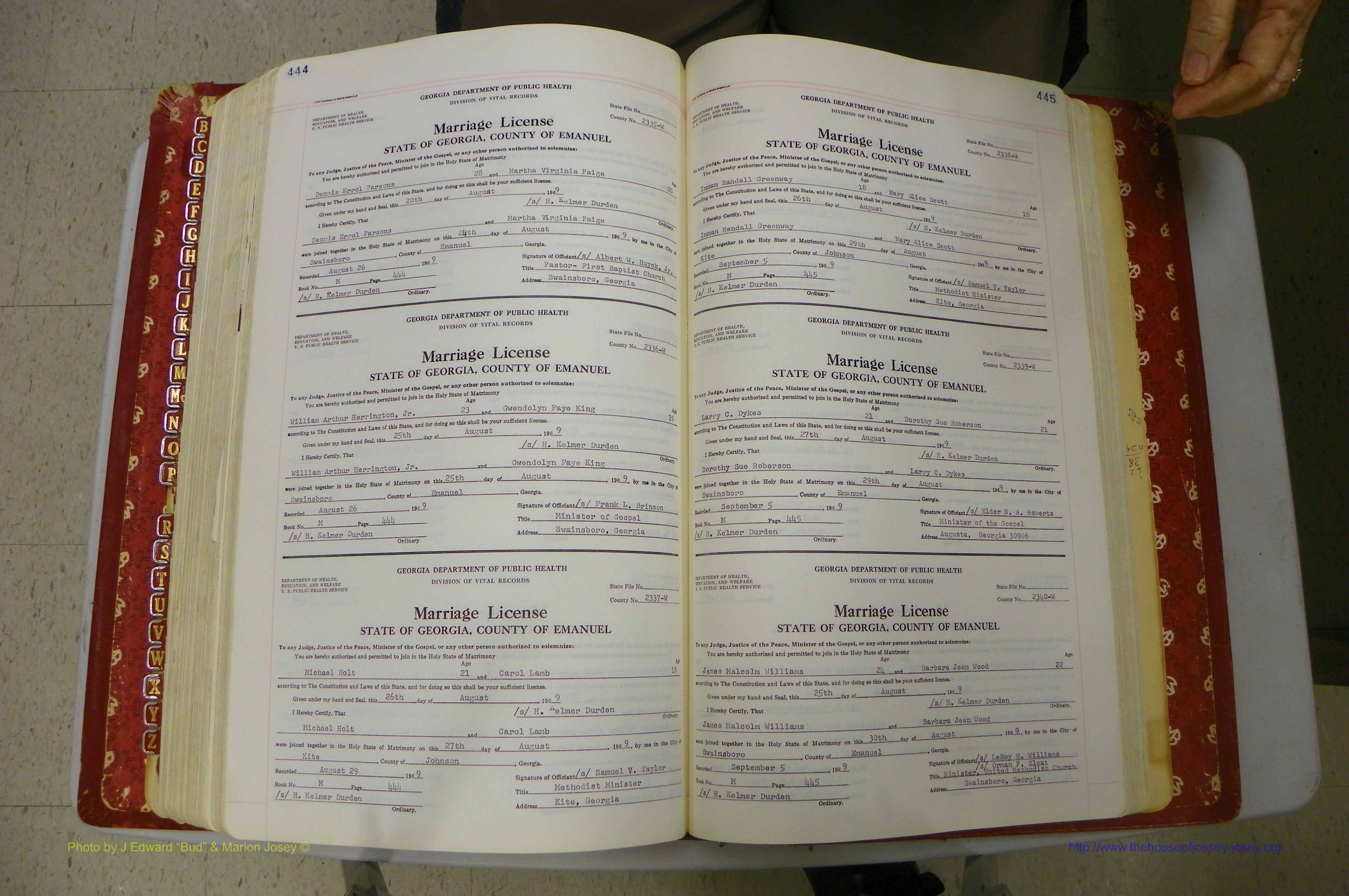 Emanuel Co, GA, Marriages Book M, 1962 - 1974, P 444-445.JPG