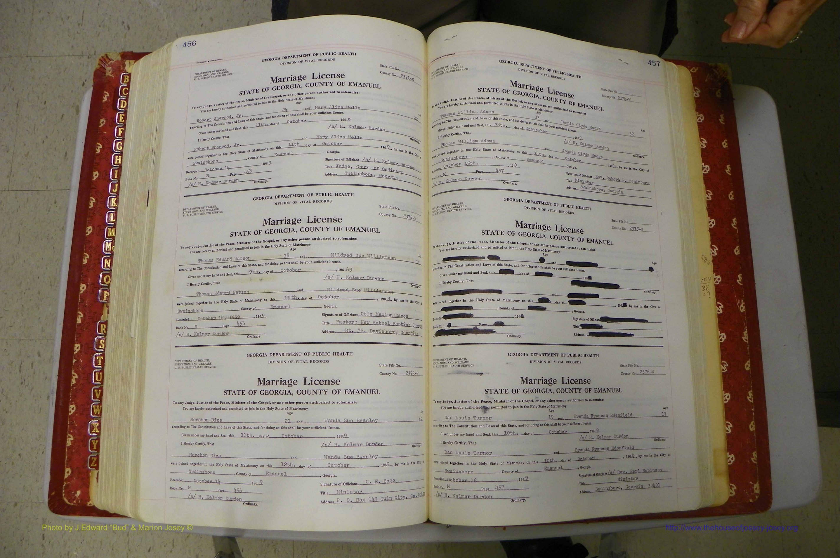 Emanuel Co, GA, Marriages Book M, 1962 - 1974, P 456-457.JPG