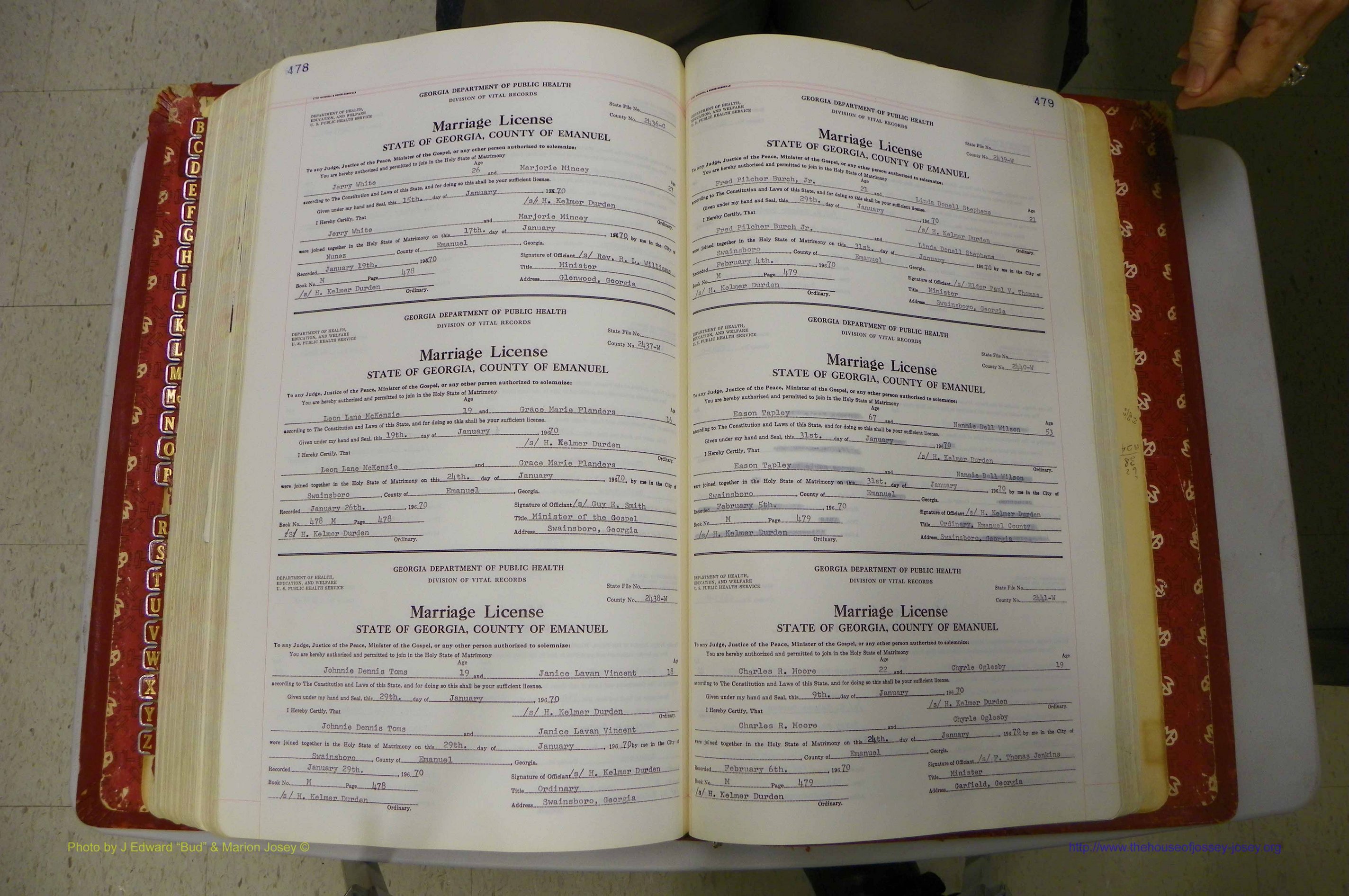 Emanuel Co, GA, Marriages Book M, 1962 - 1974, P 478-479.JPG