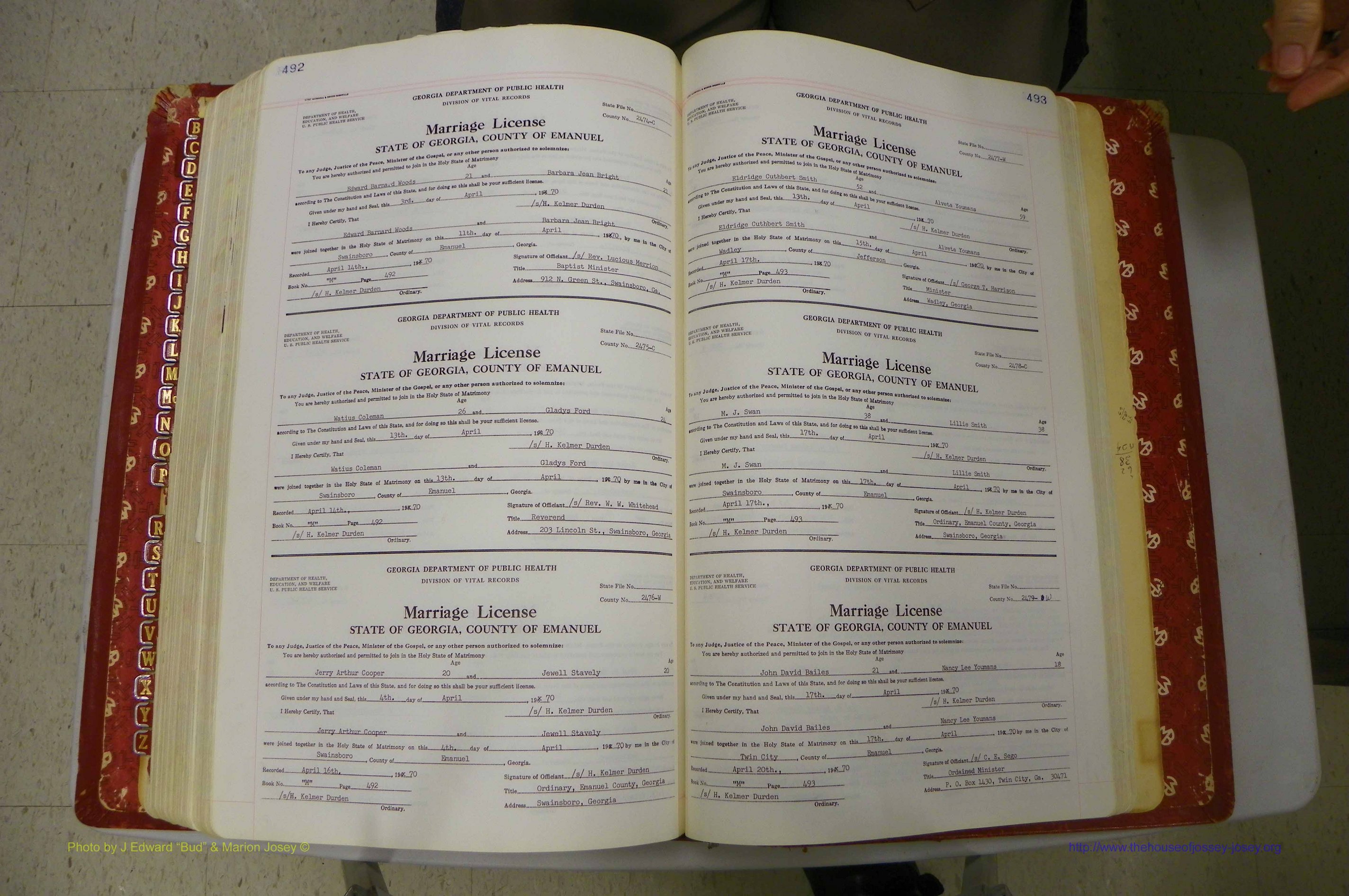 Emanuel Co, GA, Marriages Book M, 1962 - 1974, P 492-493.JPG