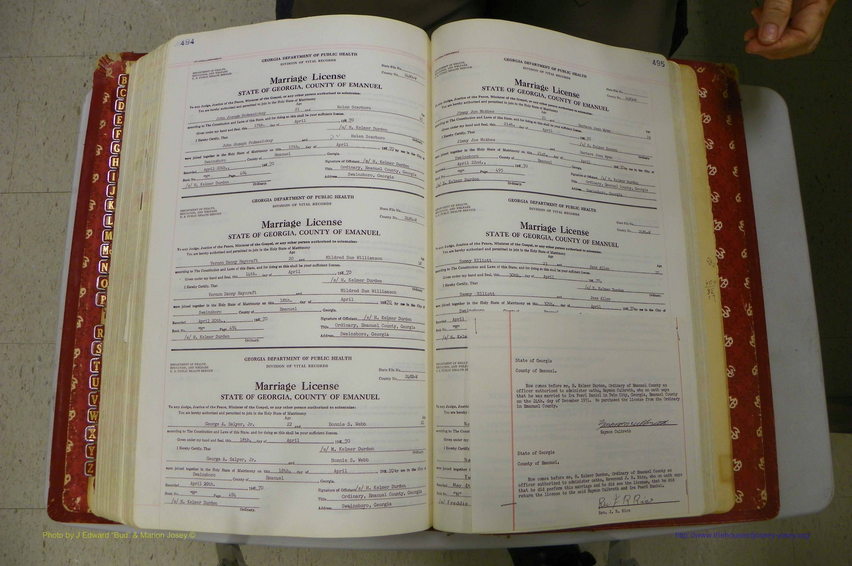 Emanuel Co, GA, Marriages Book M, 1962 - 1974, P 494-495.JPG