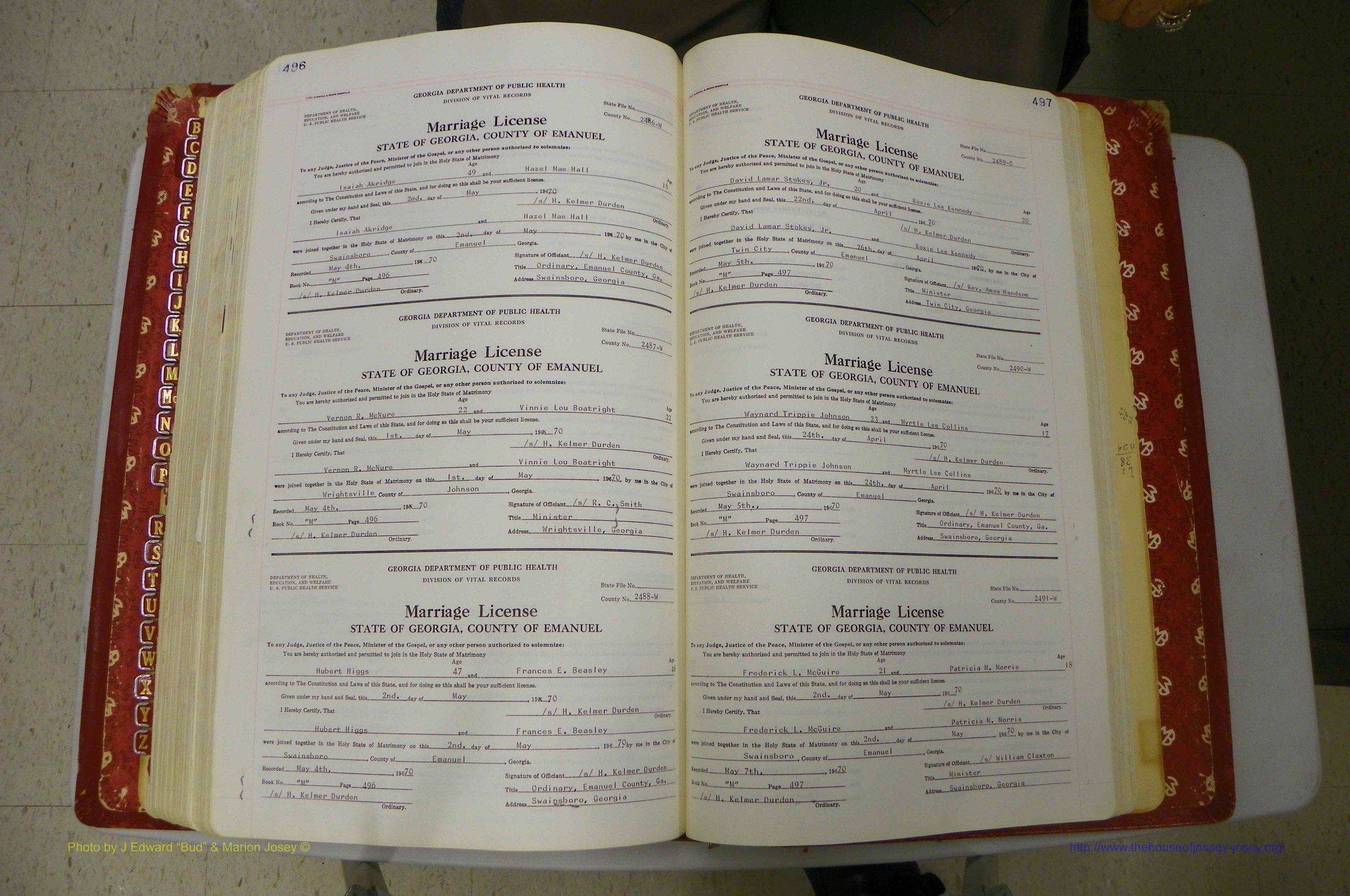 Emanuel Co, GA, Marriages Book M, 1962 - 1974, P 496-497.JPG