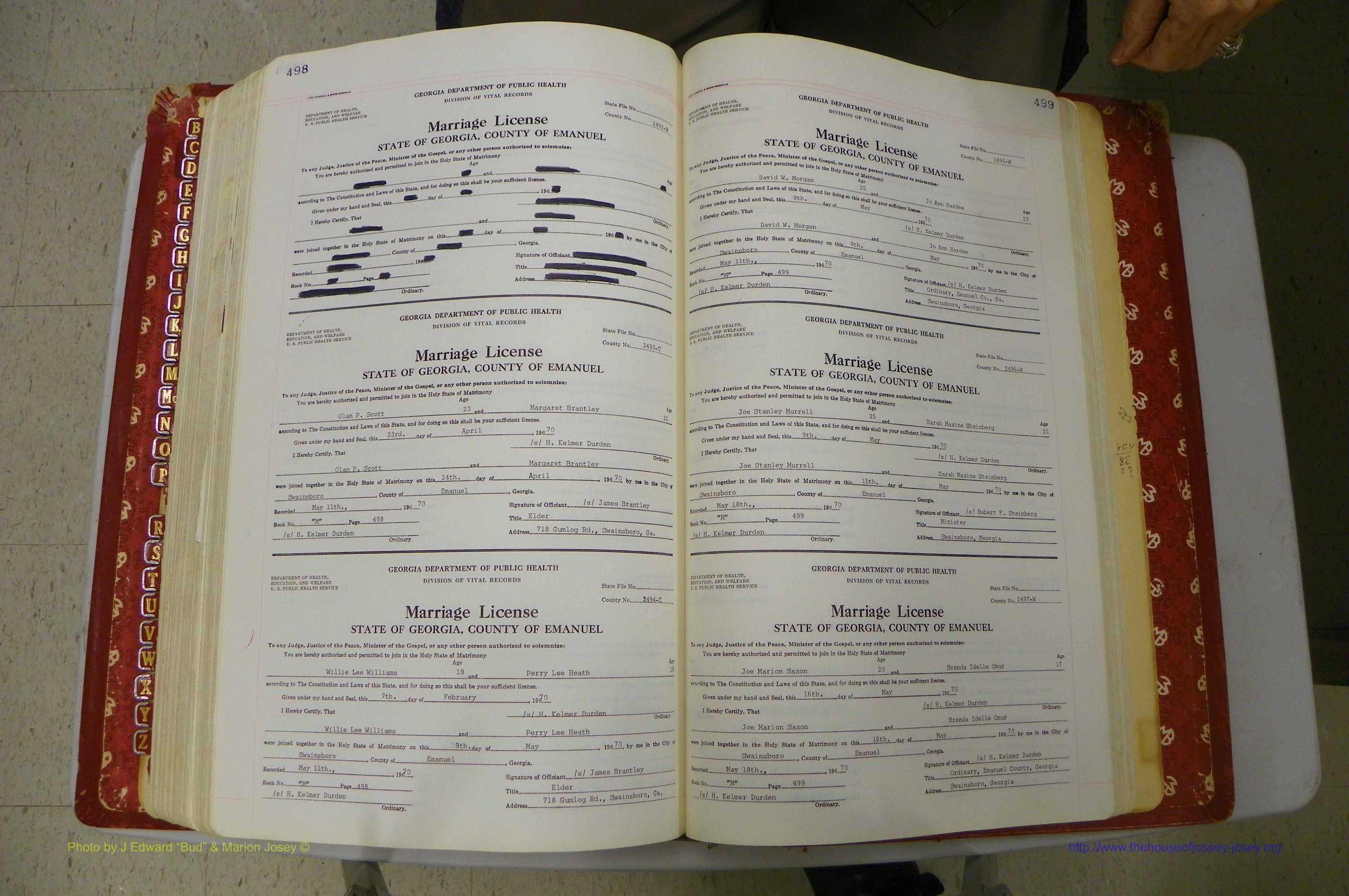 Emanuel Co, GA, Marriages Book M, 1962 - 1974, P 498-499.JPG