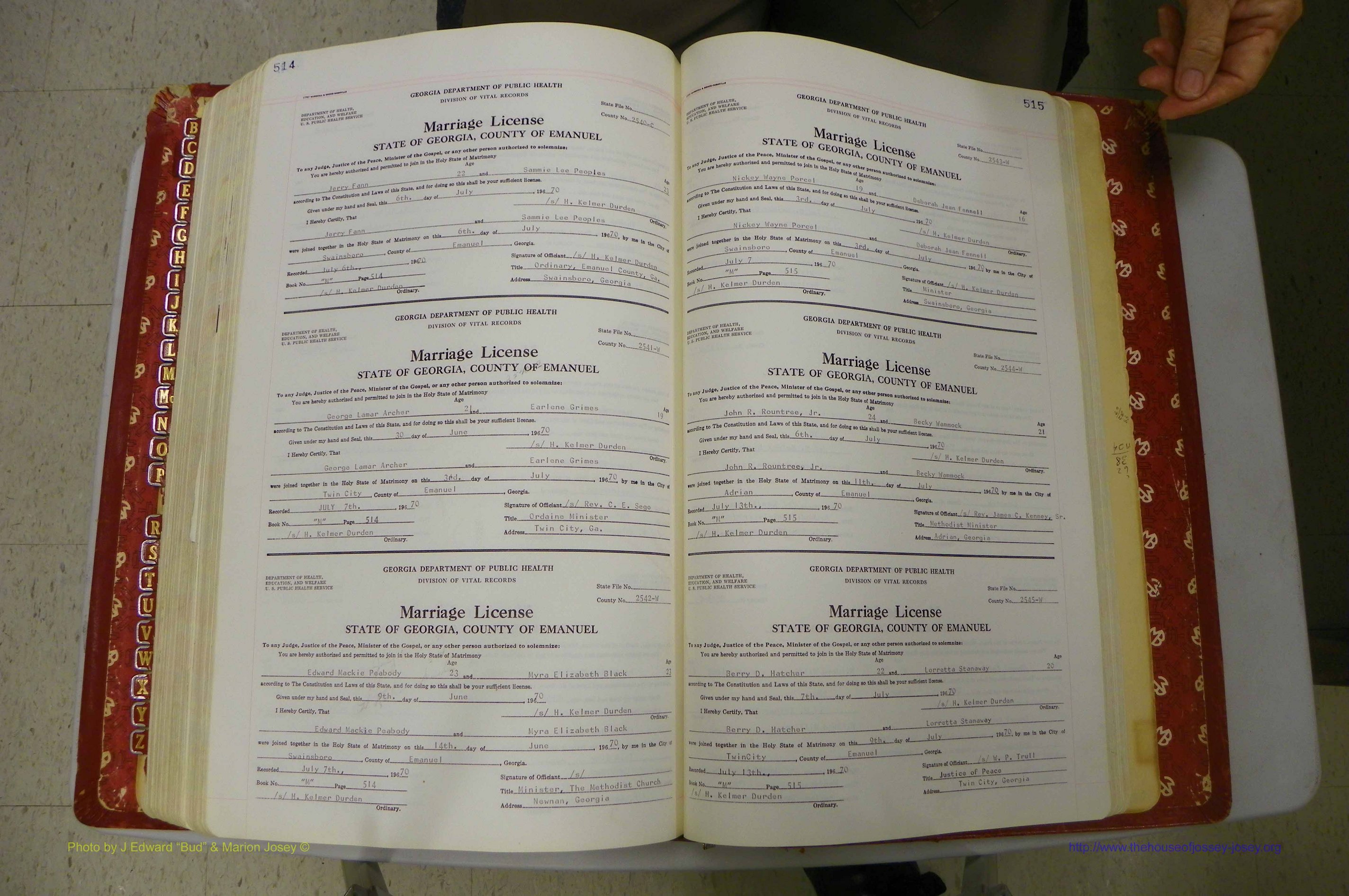 Emanuel Co, GA, Marriages Book M, 1962 - 1974, P 514-515.JPG