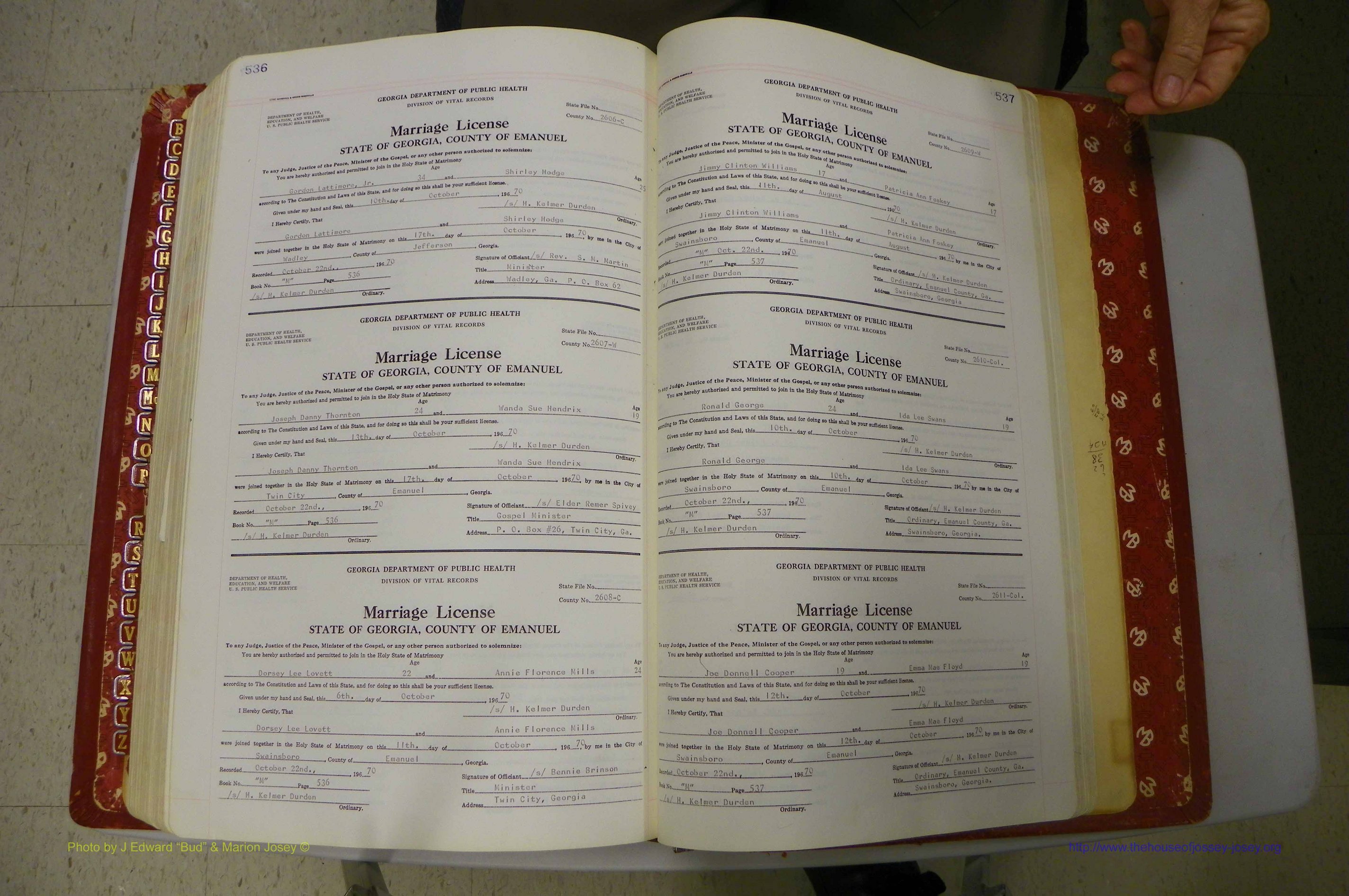 Emanuel Co, GA, Marriages Book M, 1962 - 1974, P 536-537.JPG