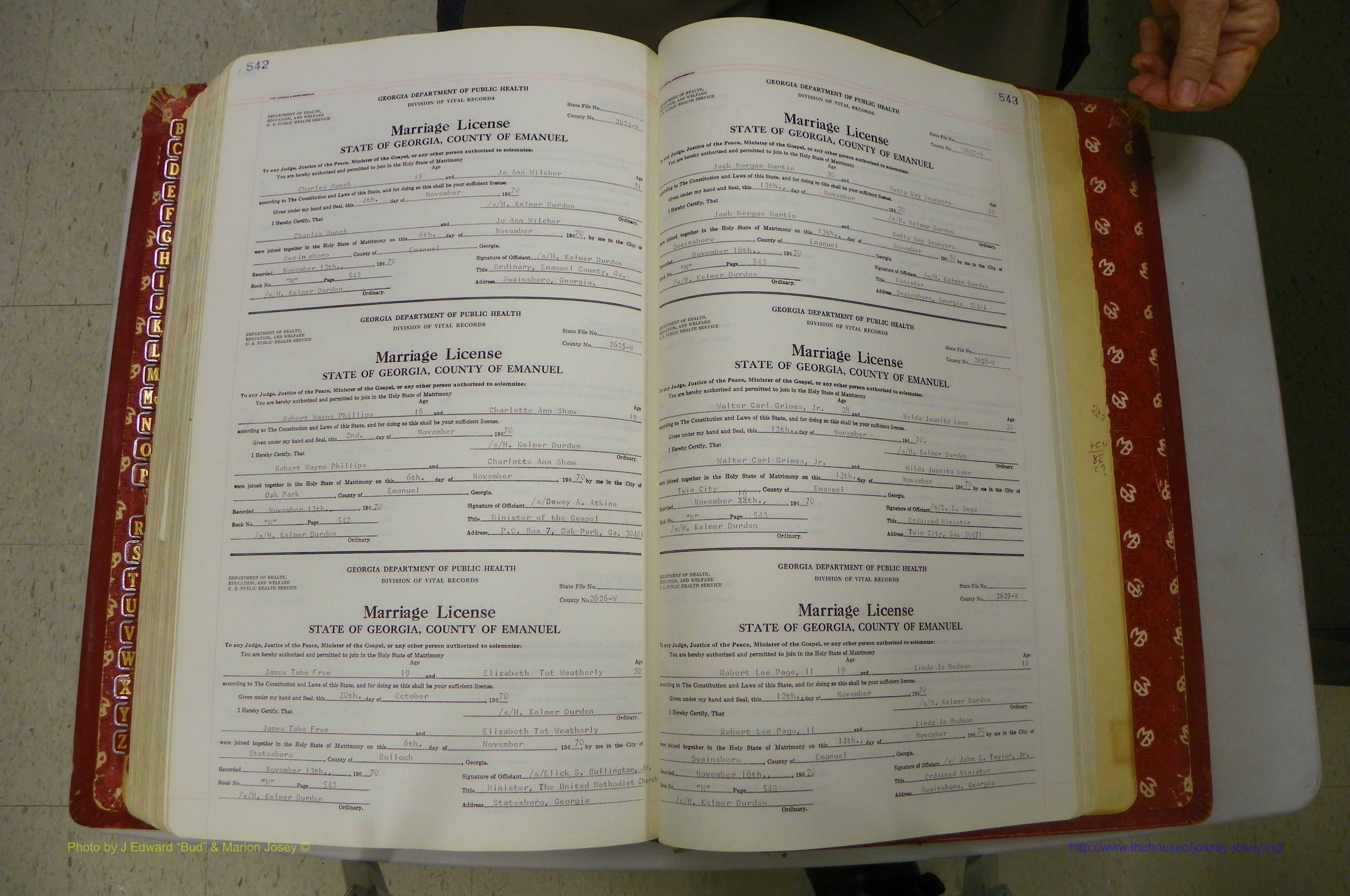 Emanuel Co, GA, Marriages Book M, 1962 - 1974, P 542-543.JPG
