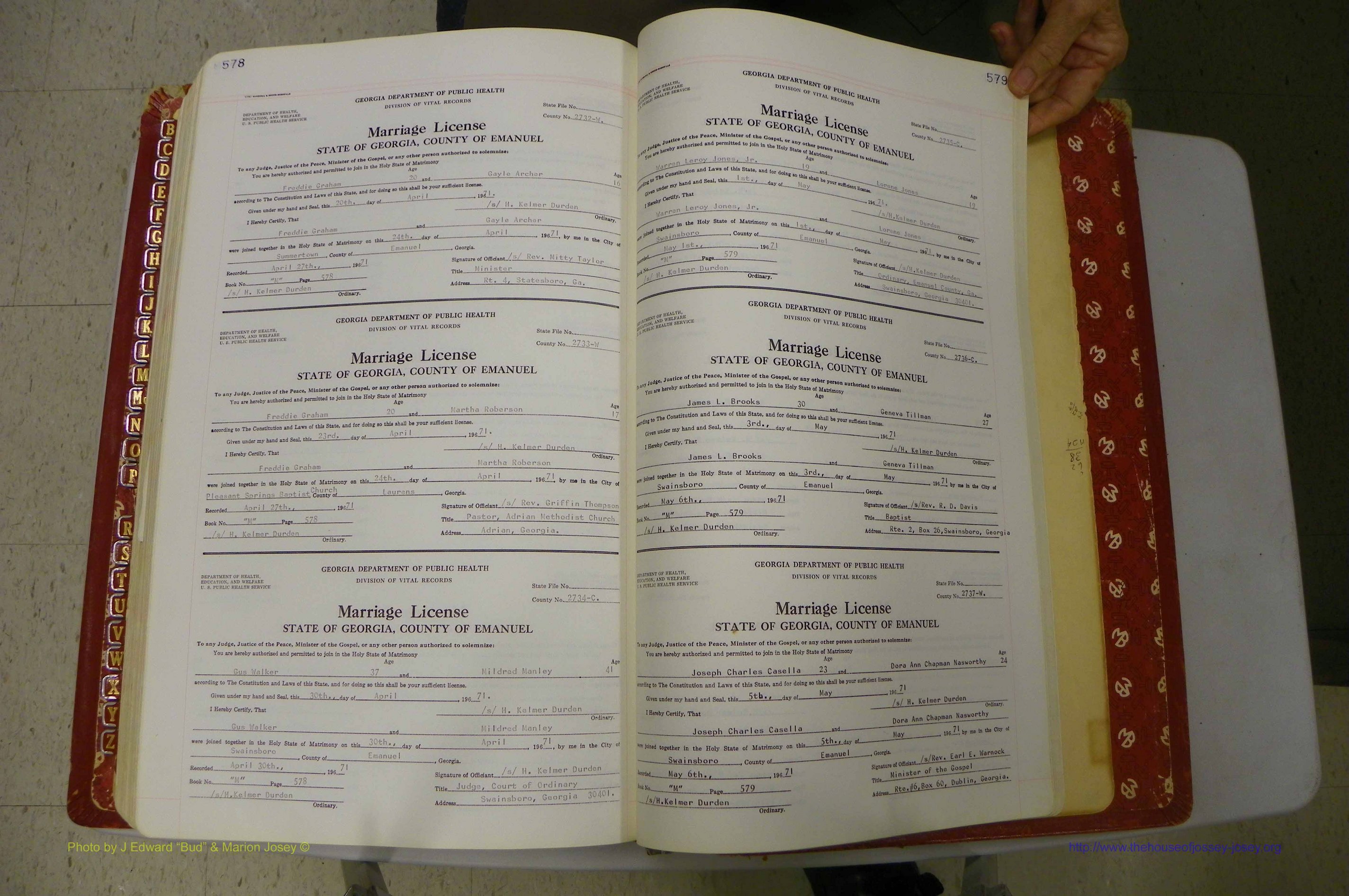 Emanuel Co, GA, Marriages Book M, 1962 - 1974, P 578-579.JPG