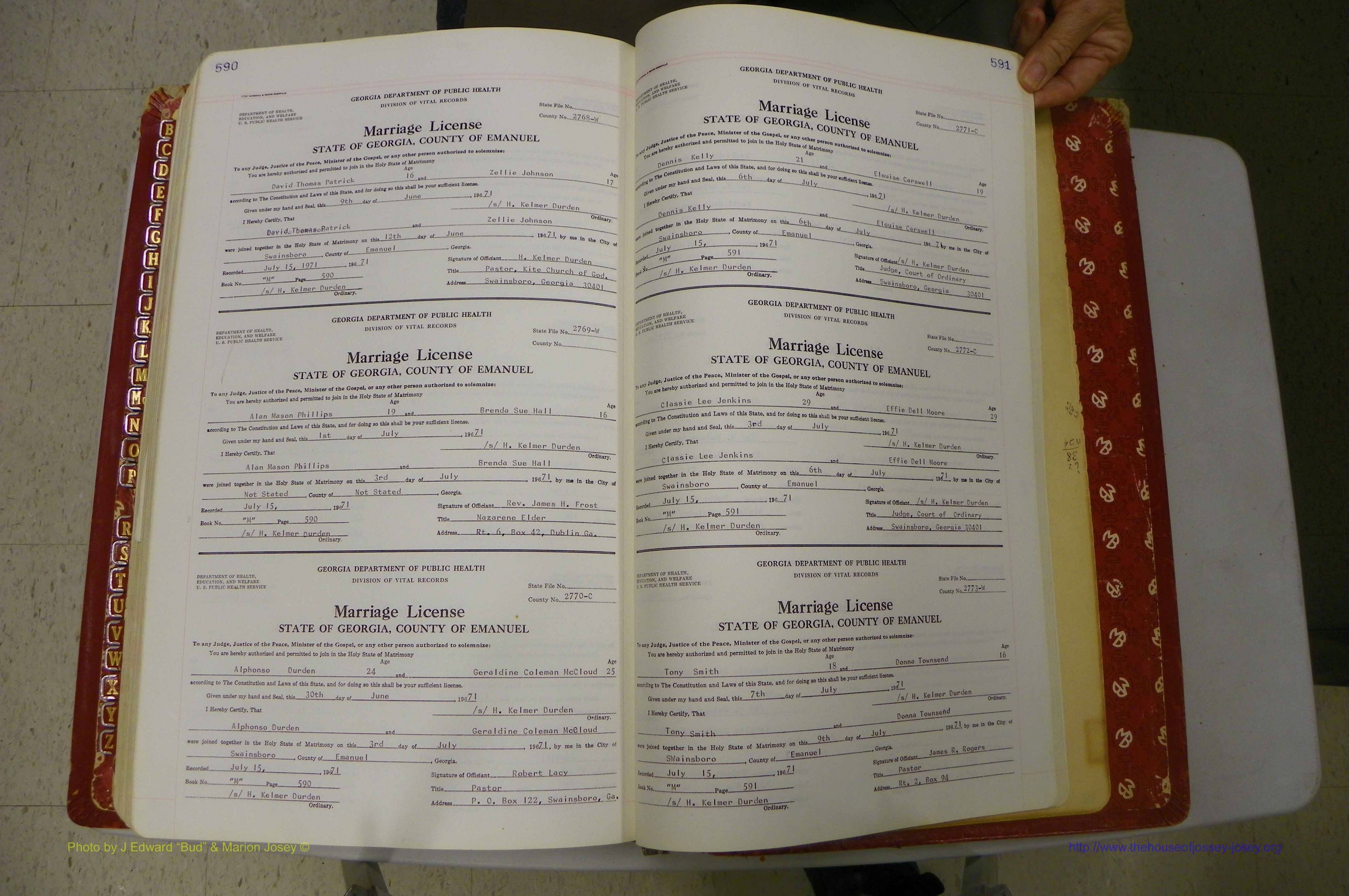 Emanuel Co, GA, Marriages Book M, 1962 - 1974, P 590-591.JPG