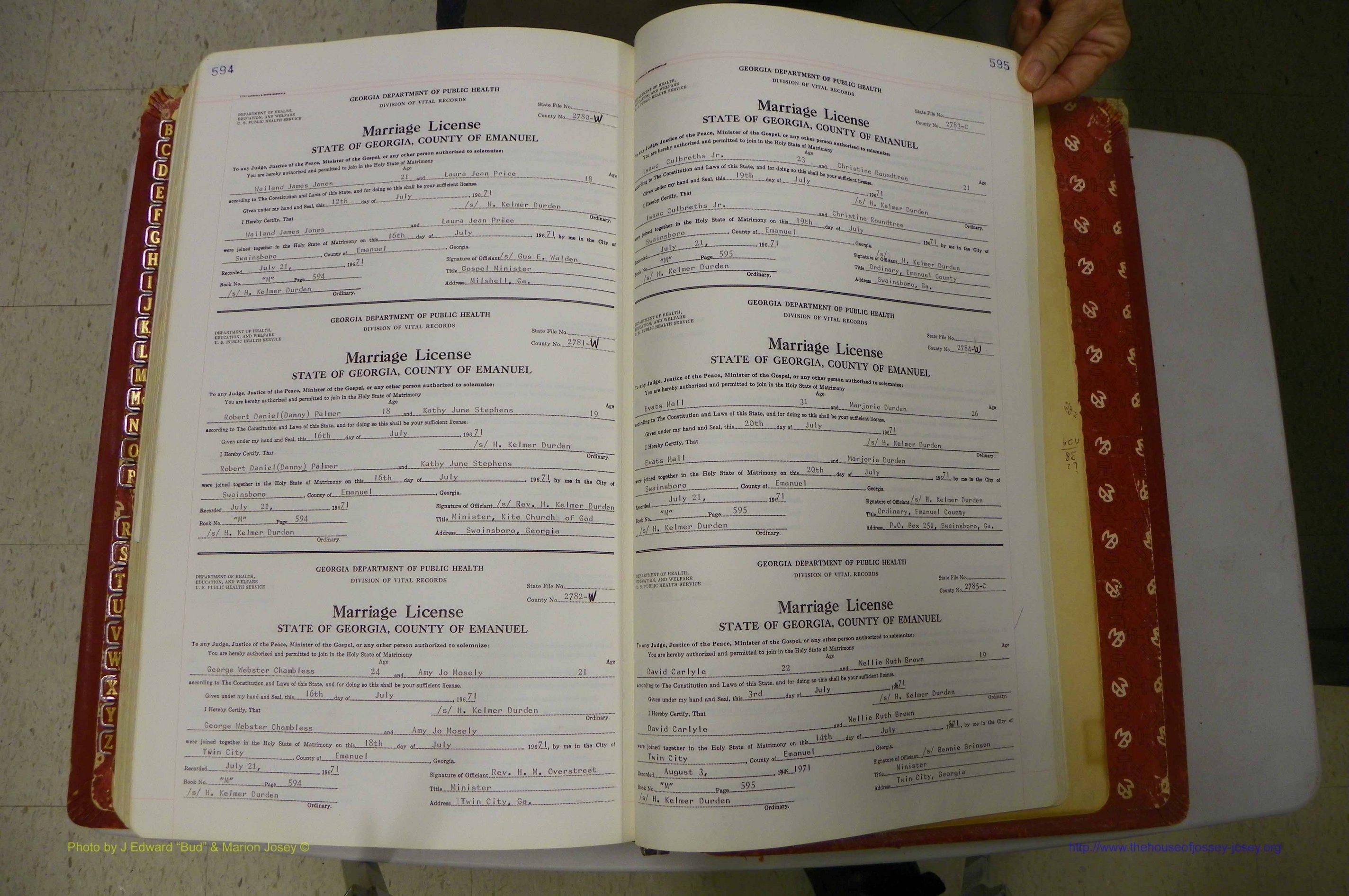 Emanuel Co, GA, Marriages Book M, 1962 - 1974, P 594-595.JPG