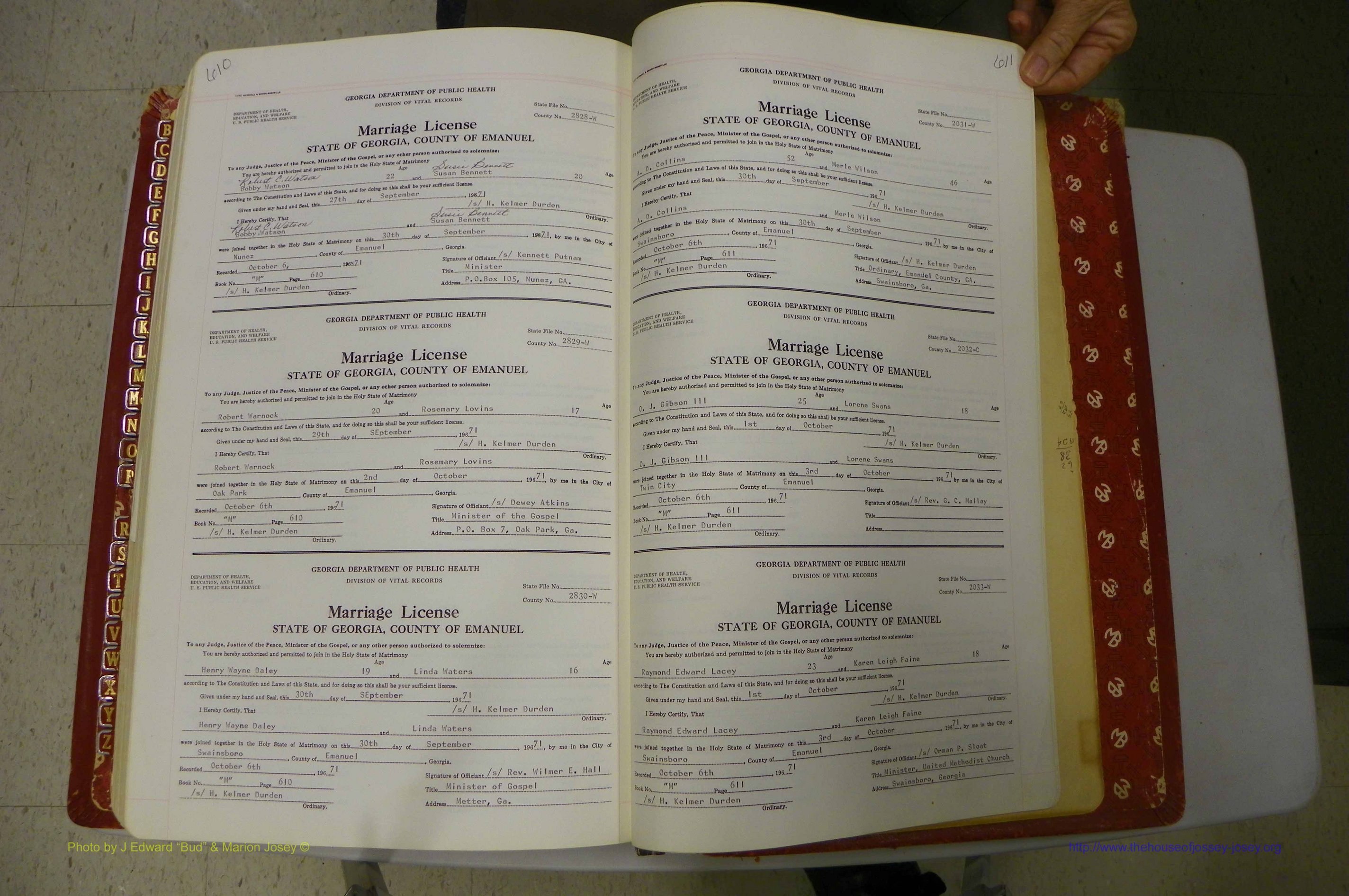 Emanuel Co, GA, Marriages Book M, 1962 - 1974, P 610-611.JPG