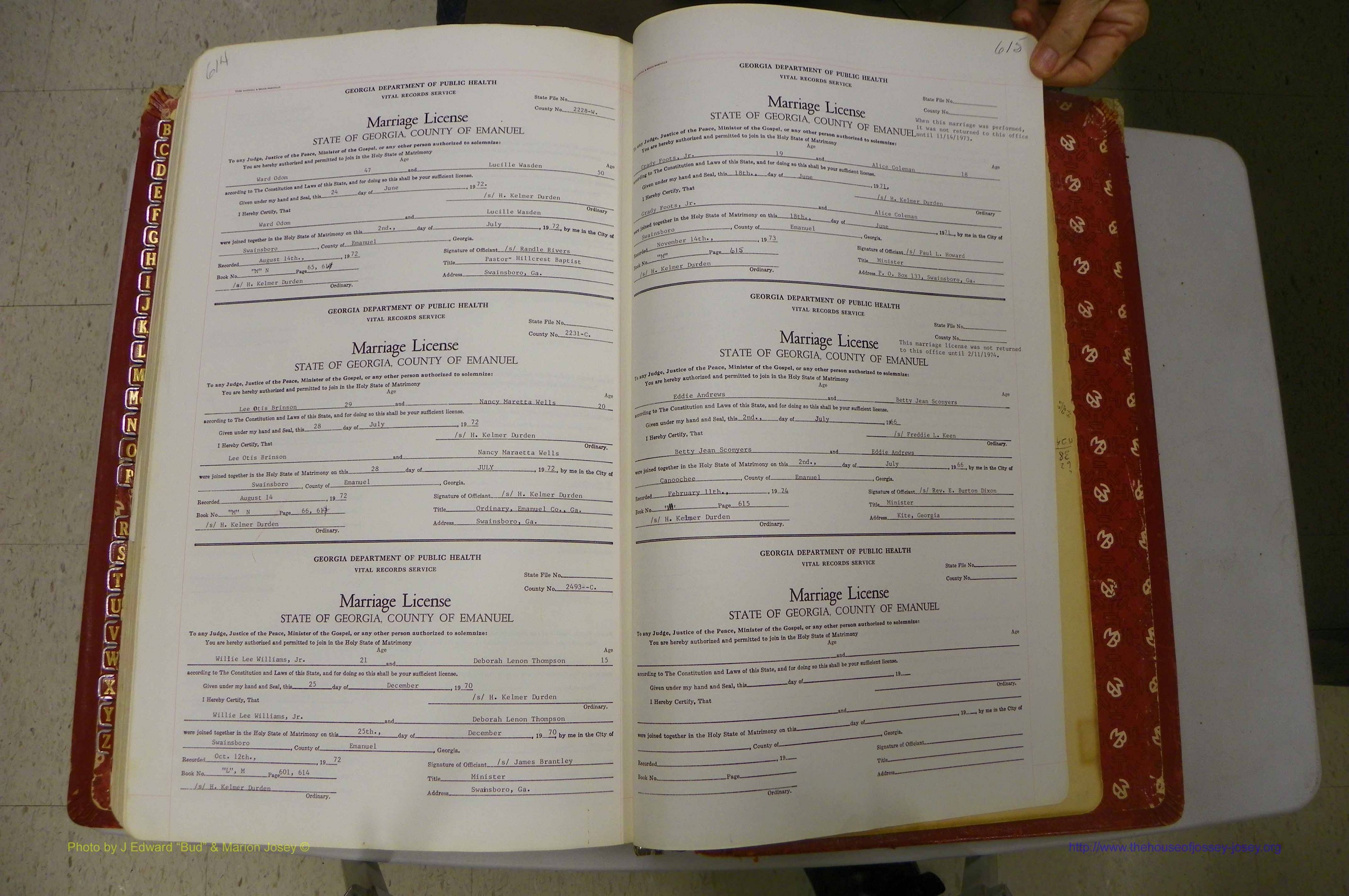 Emanuel Co, GA, Marriages Book M, 1962 - 1974, P 614-615.JPG