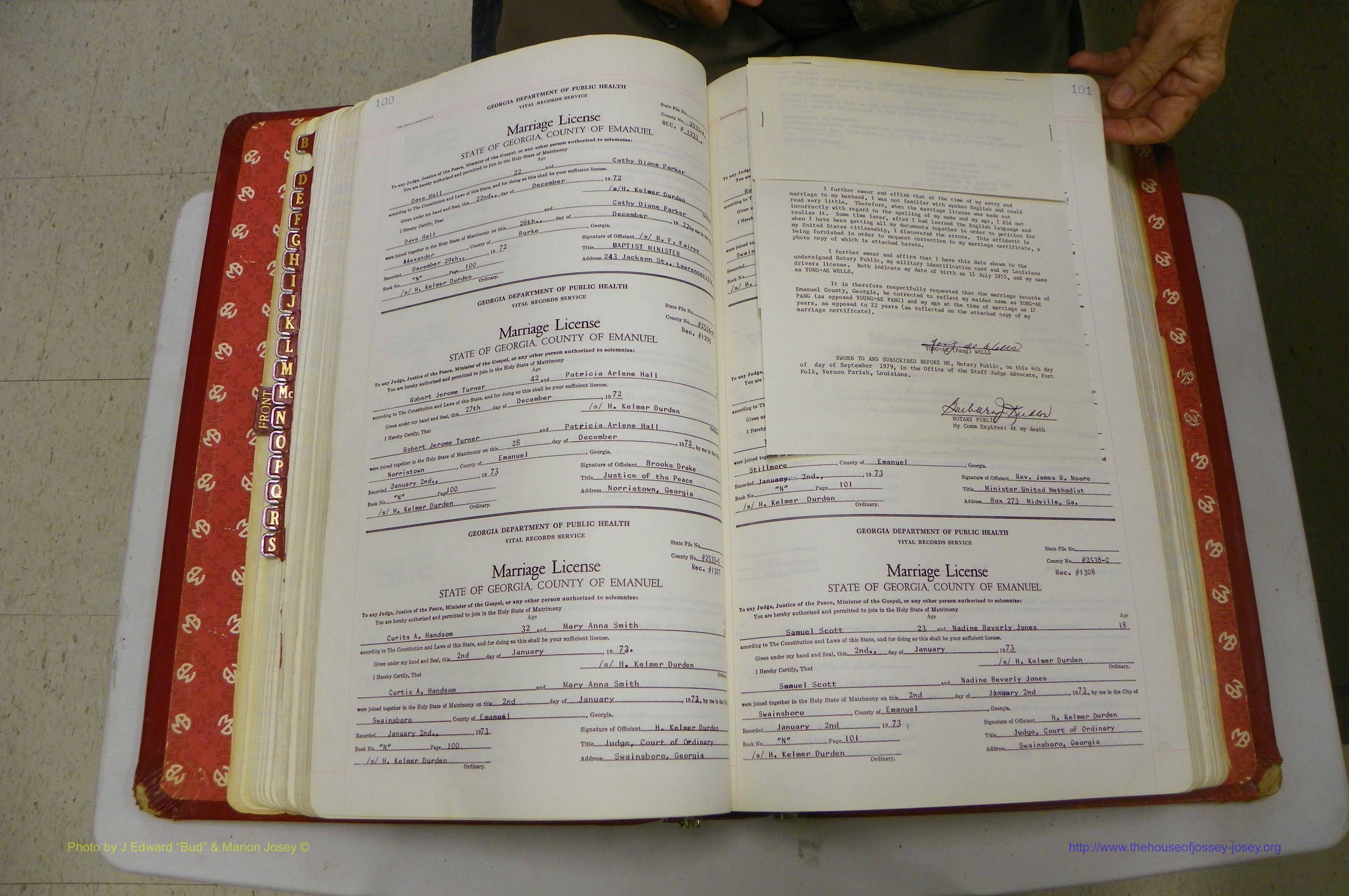 Emanuel Co, GA, Marriages Book N, 1971 - 1979, P 100-101.JPG