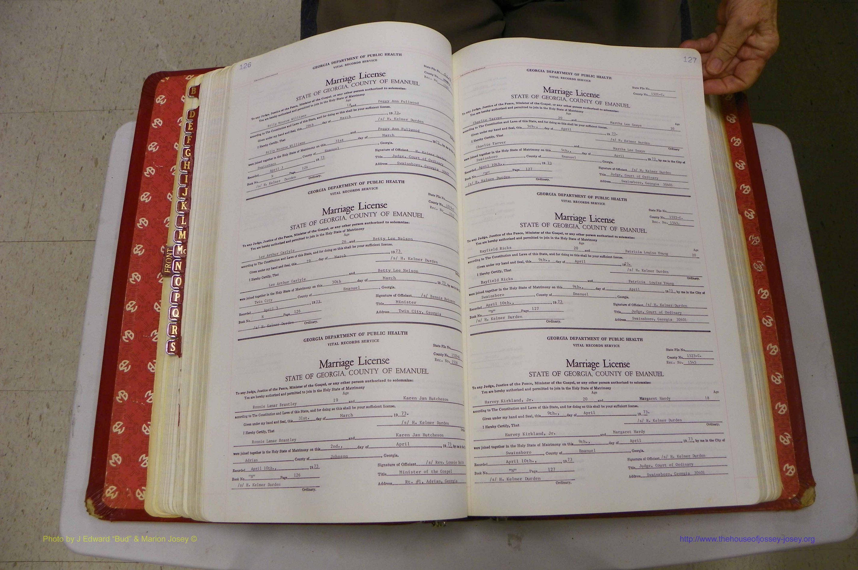 Emanuel Co, GA, Marriages Book N, 1971 - 1979, P 126-127.JPG