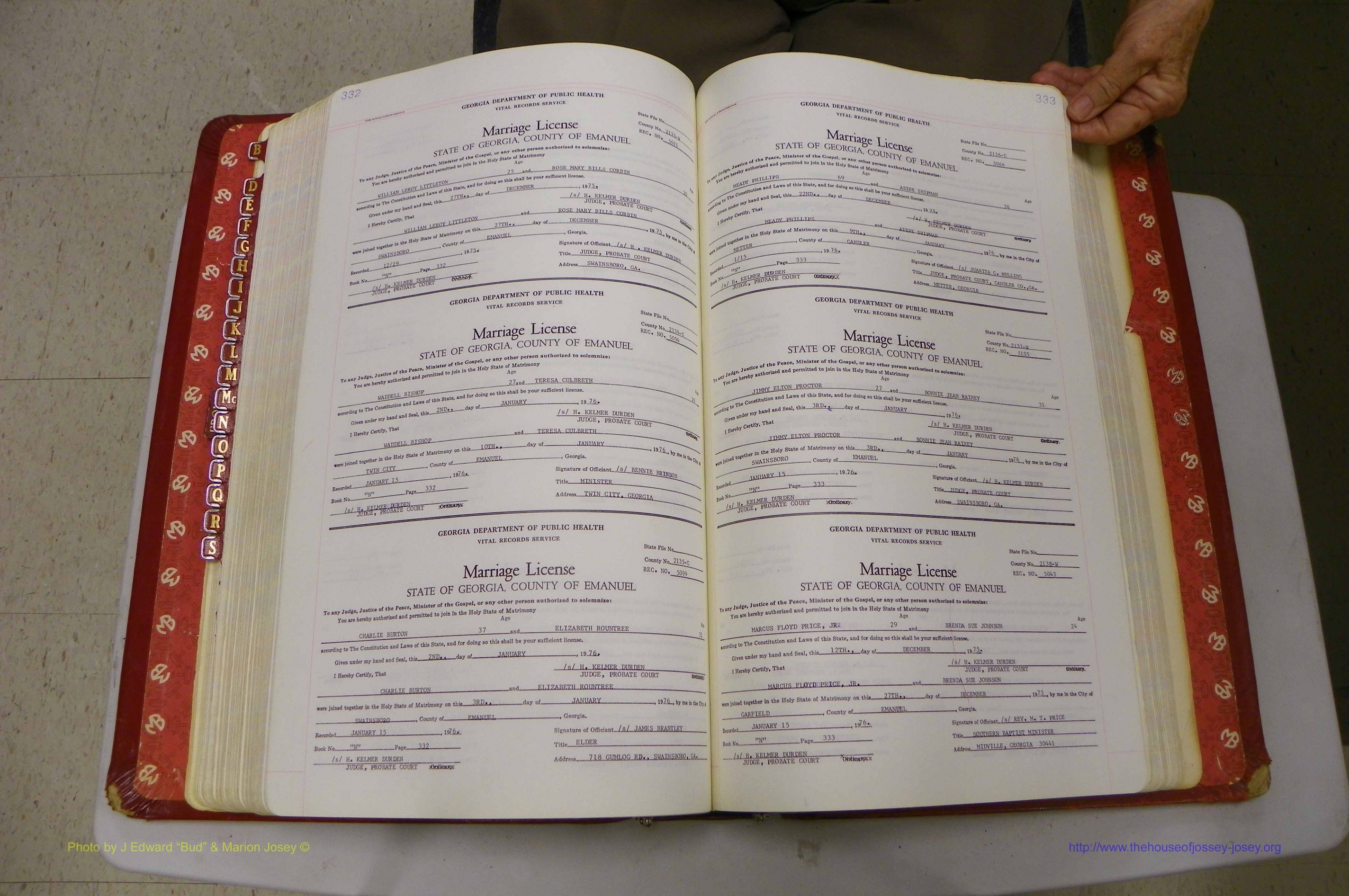 Emanuel Co, GA, Marriages Book N, 1971 - 1979, P 332-333.JPG