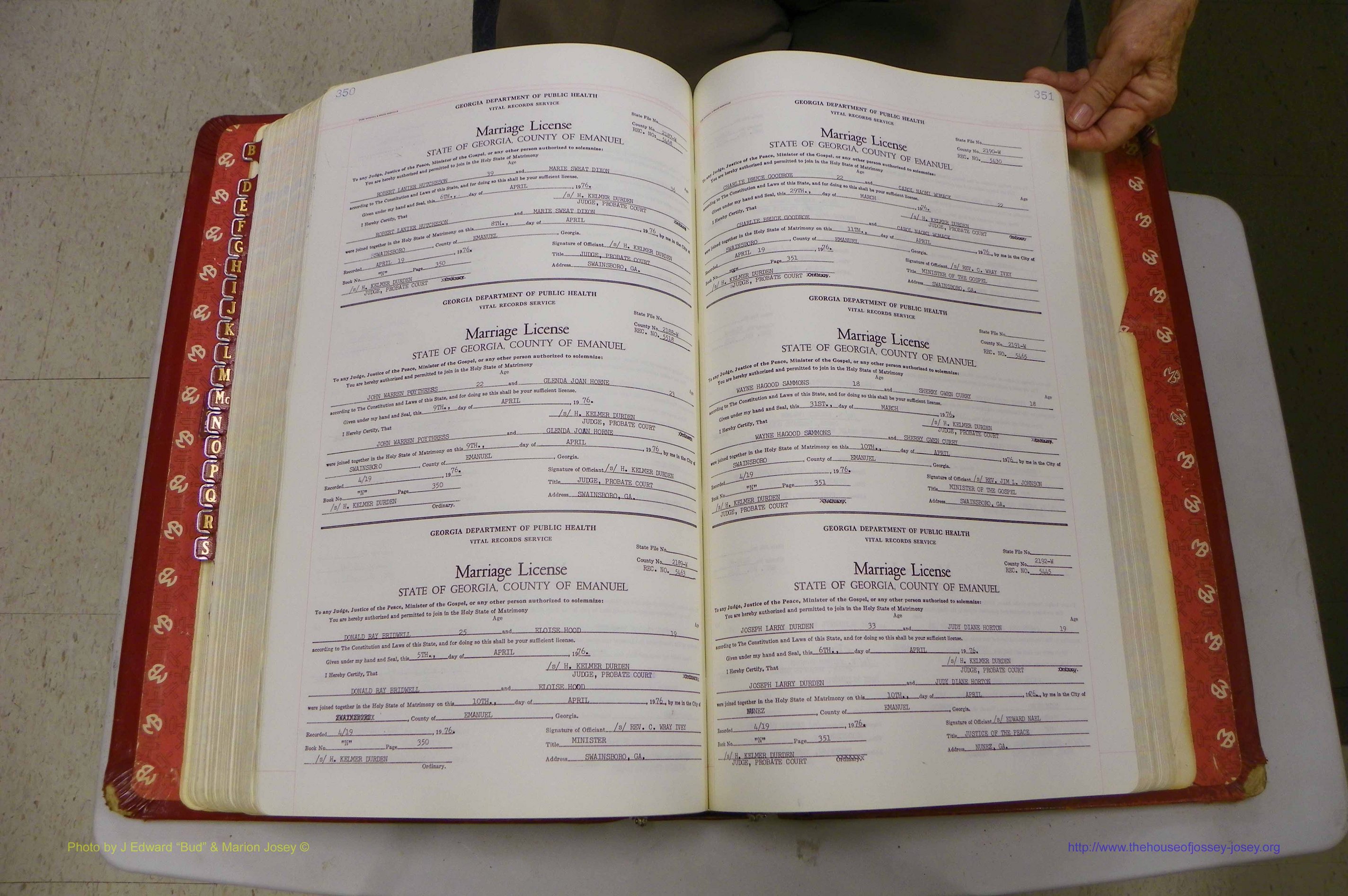 Emanuel Co, GA, Marriages Book N, 1971 - 1979, P 350-351.JPG