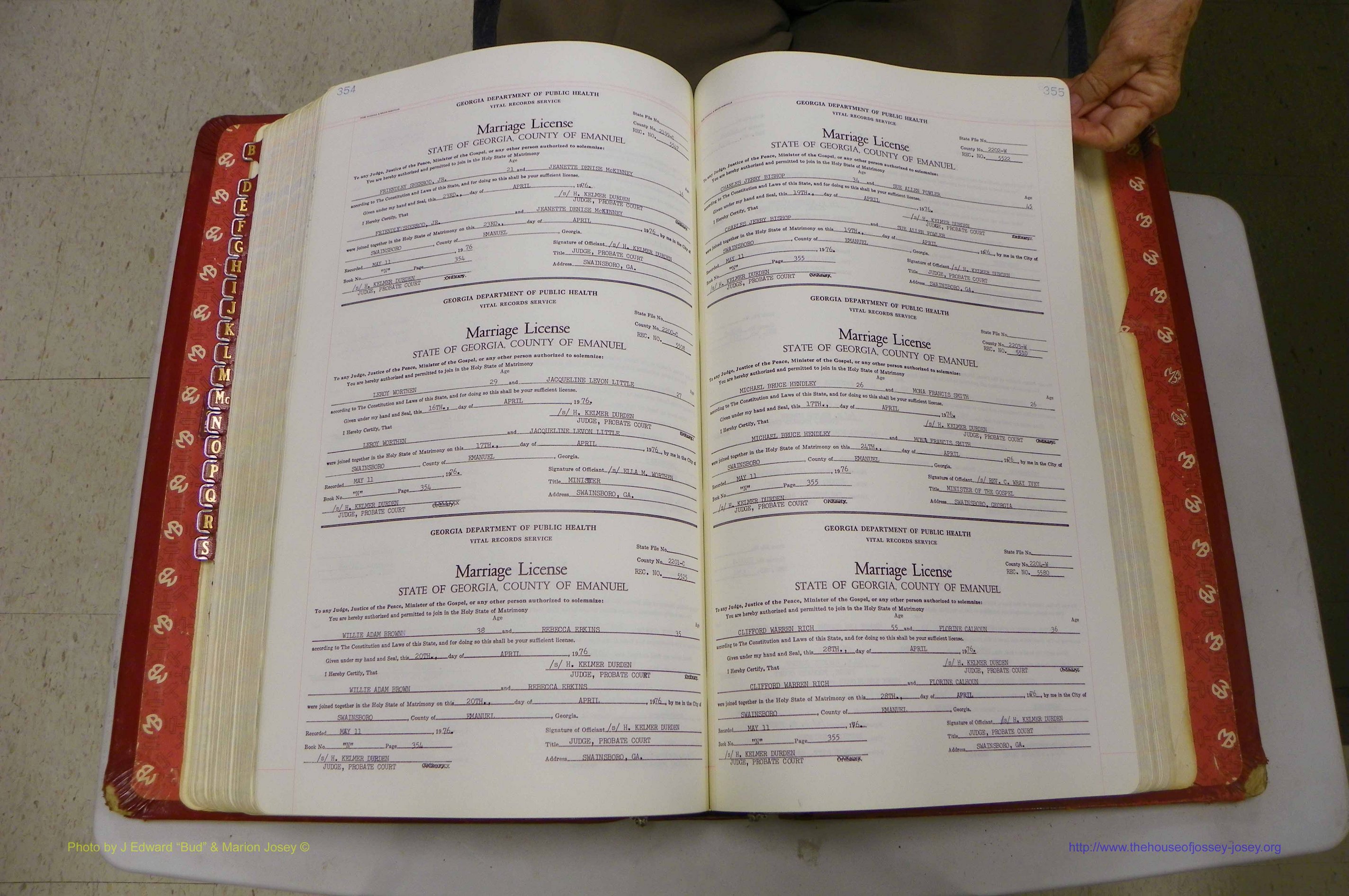 Emanuel Co, GA, Marriages Book N, 1971 - 1979, P 354-355.JPG