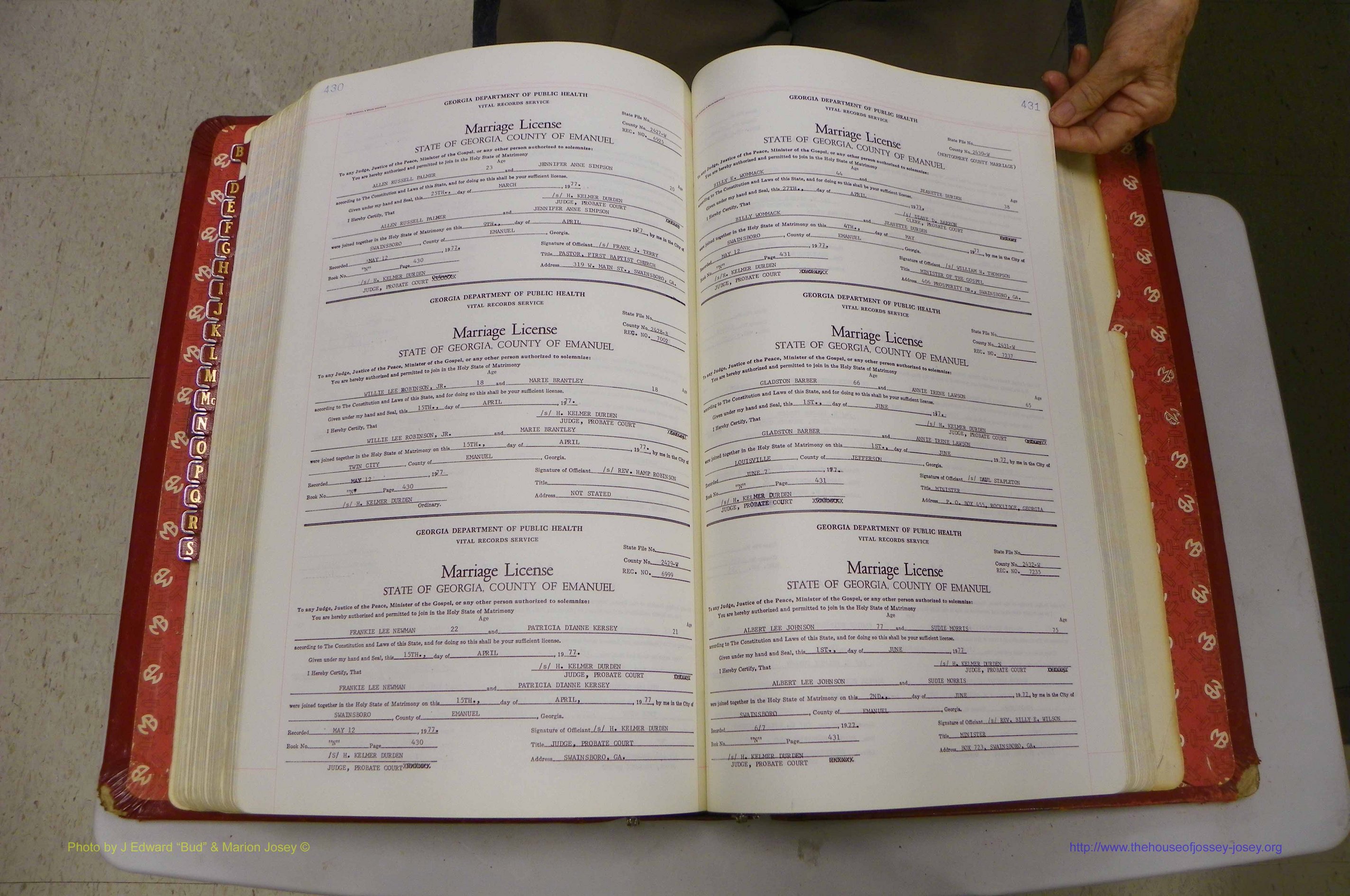 Emanuel Co, GA, Marriages Book N, 1971 - 1979, P 430-431.JPG