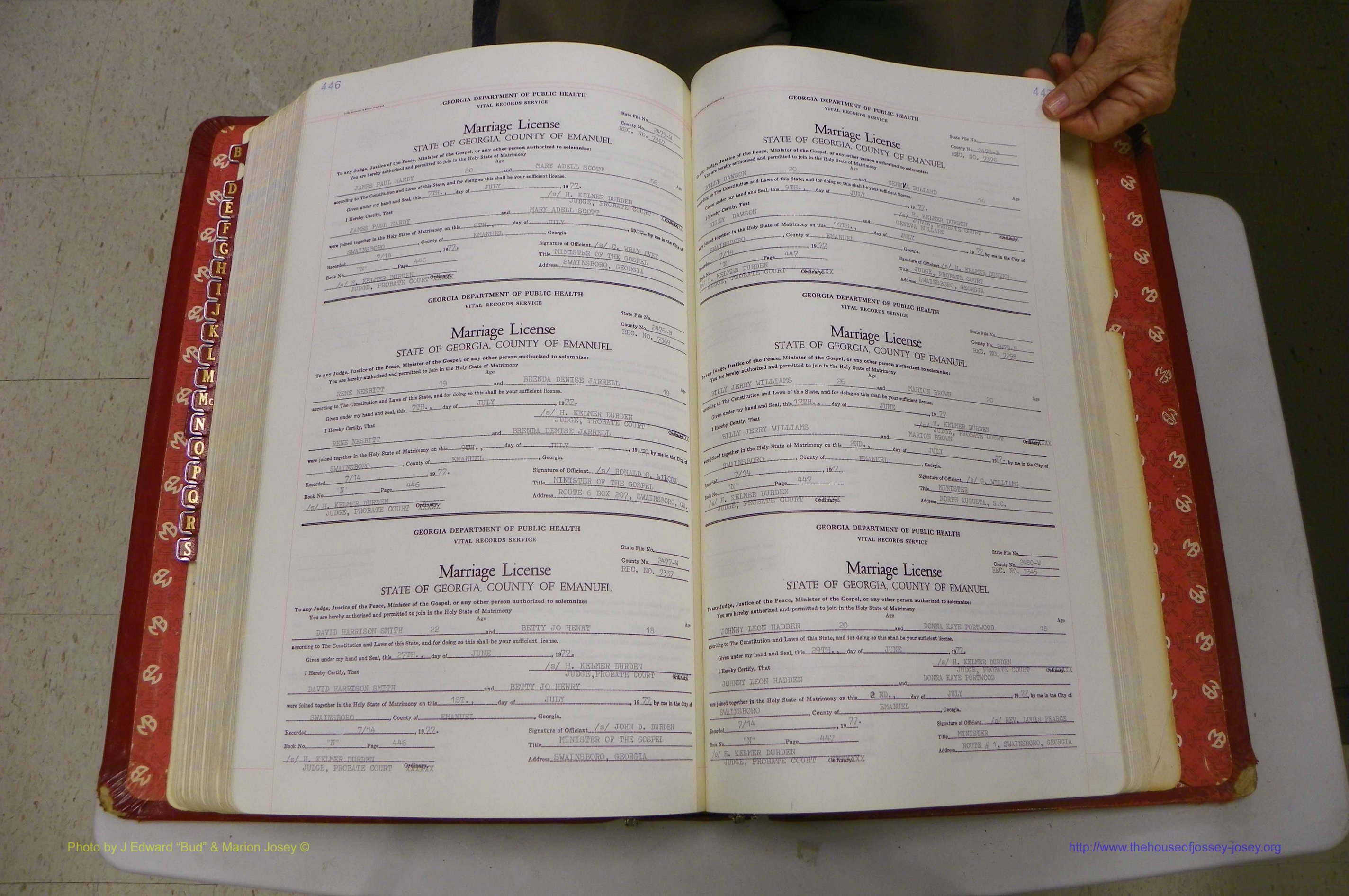 Emanuel Co, GA, Marriages Book N, 1971 - 1979, P 446-447.JPG