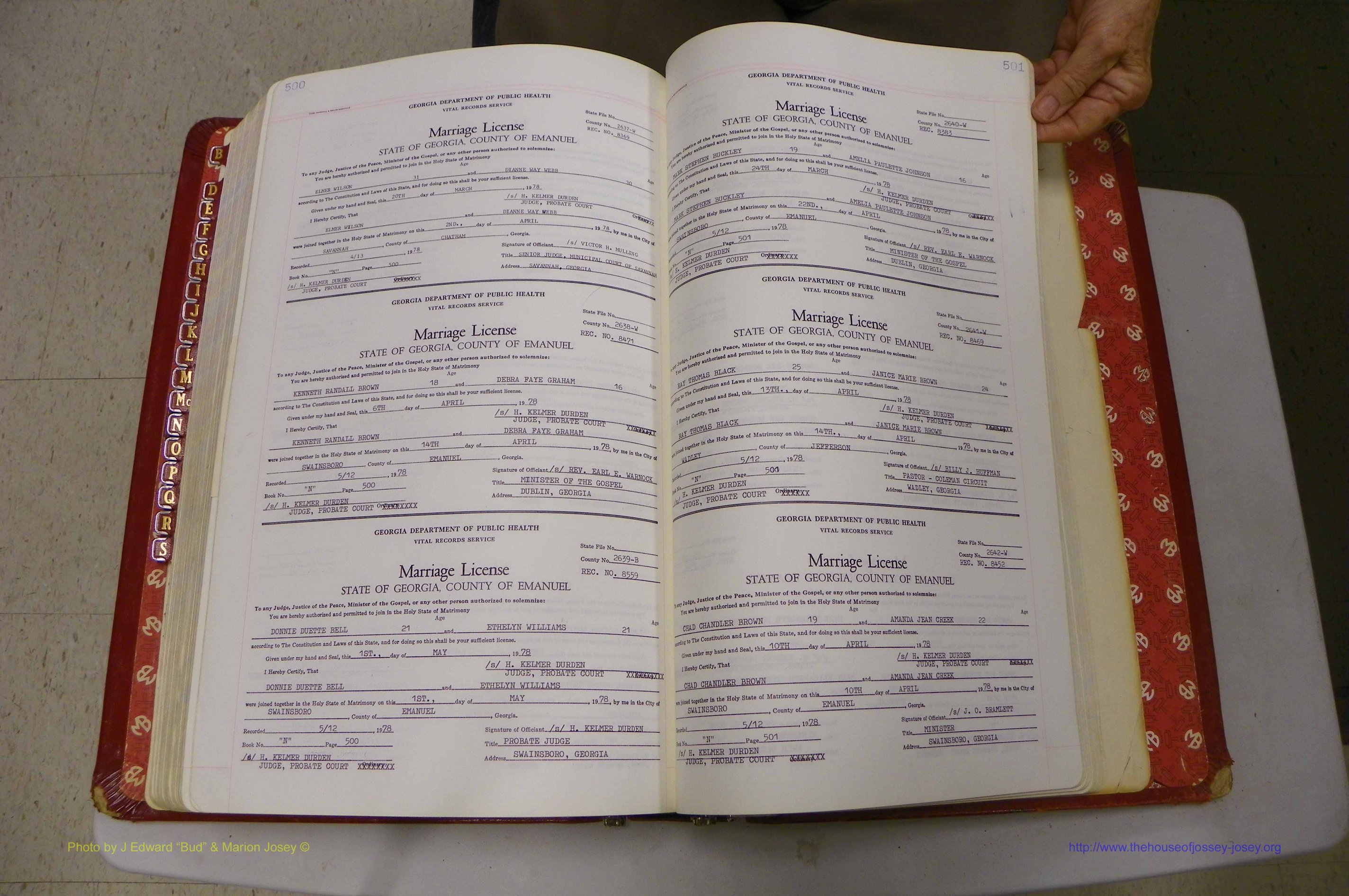 Emanuel Co, GA, Marriages Book N, 1971 - 1979, P 500-501.JPG