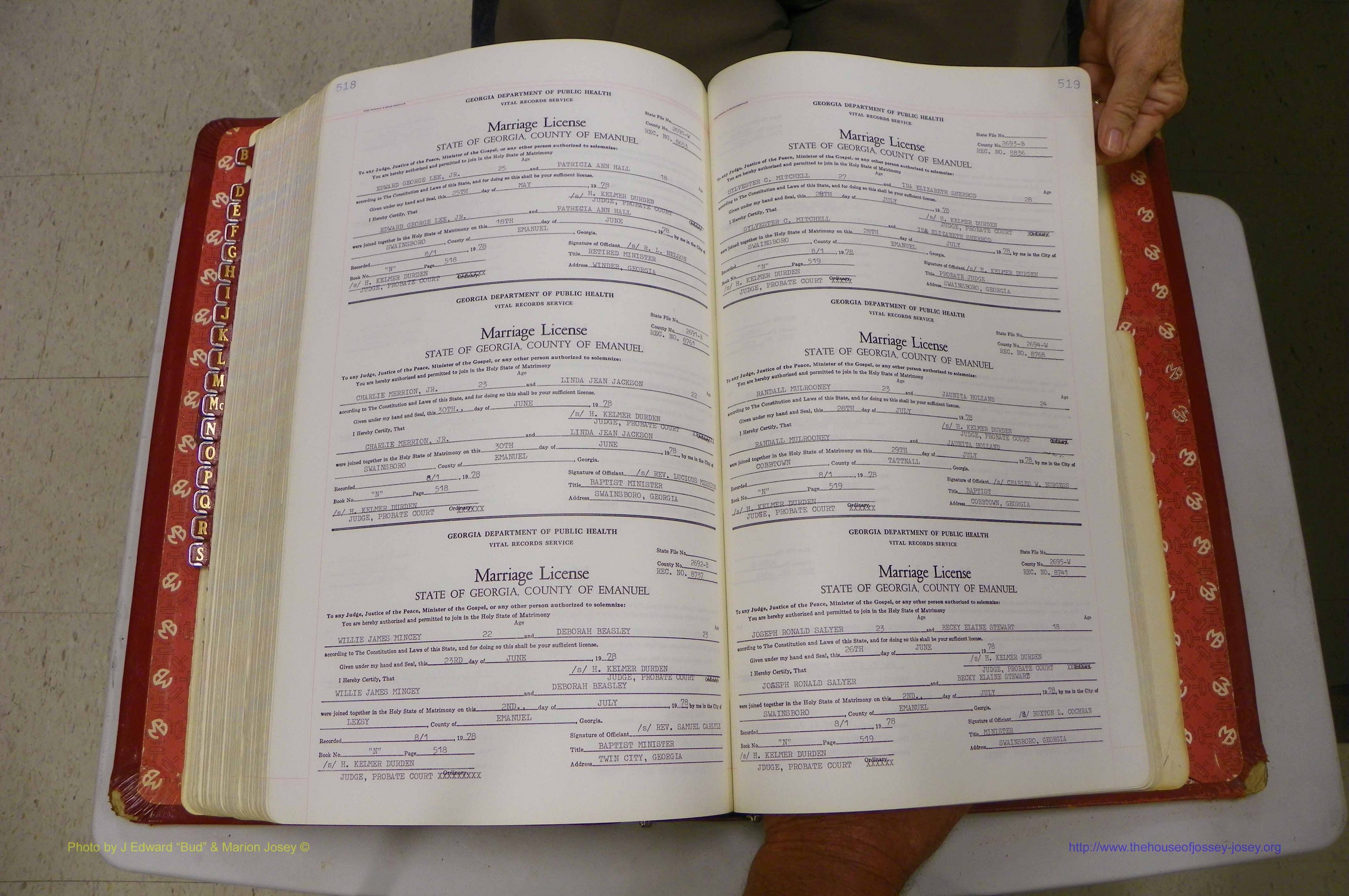Emanuel Co, GA, Marriages Book N, 1971 - 1979, P 518-519.JPG