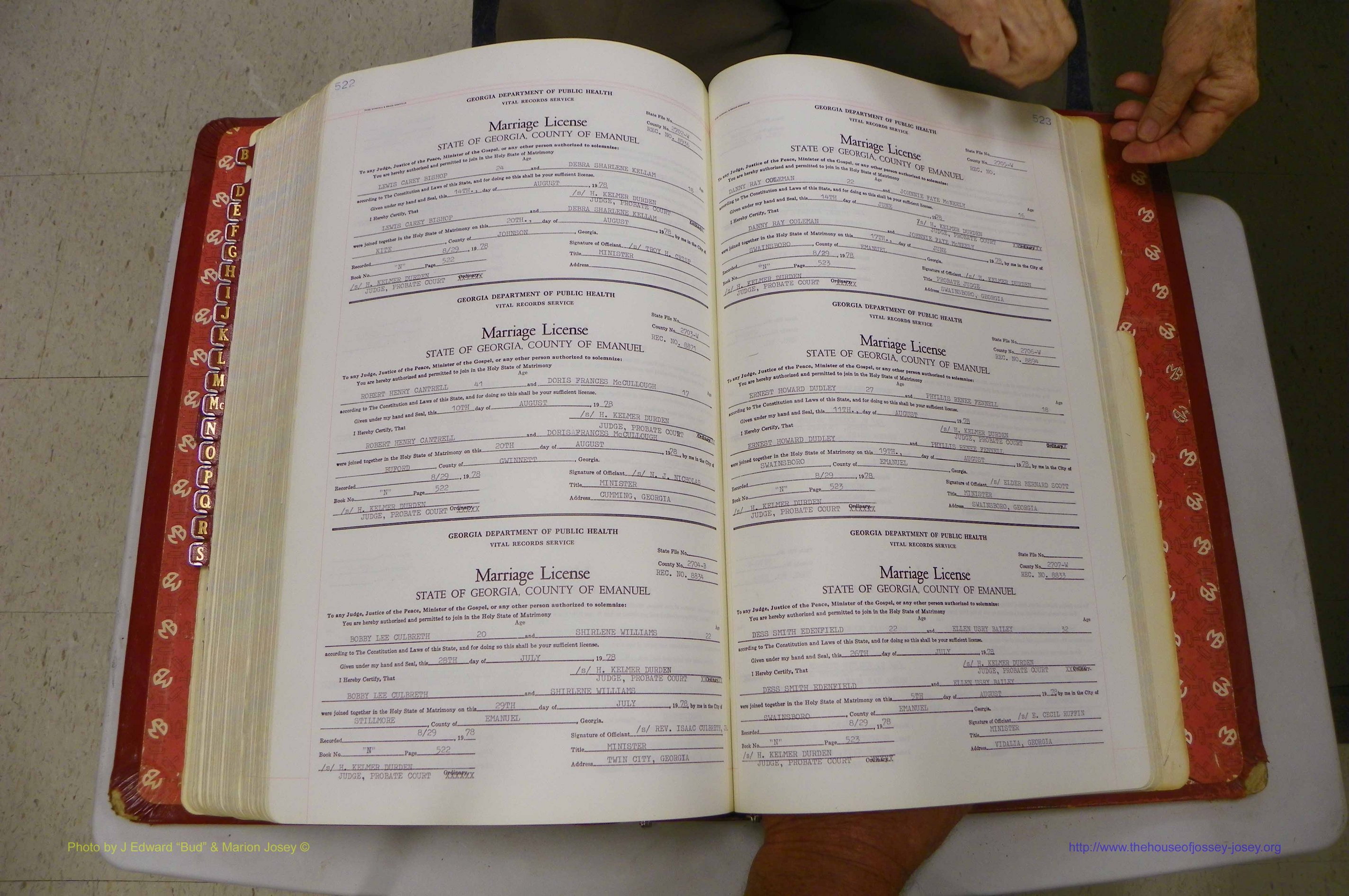 Emanuel Co, GA, Marriages Book N, 1971 - 1979, P 522-523.JPG
