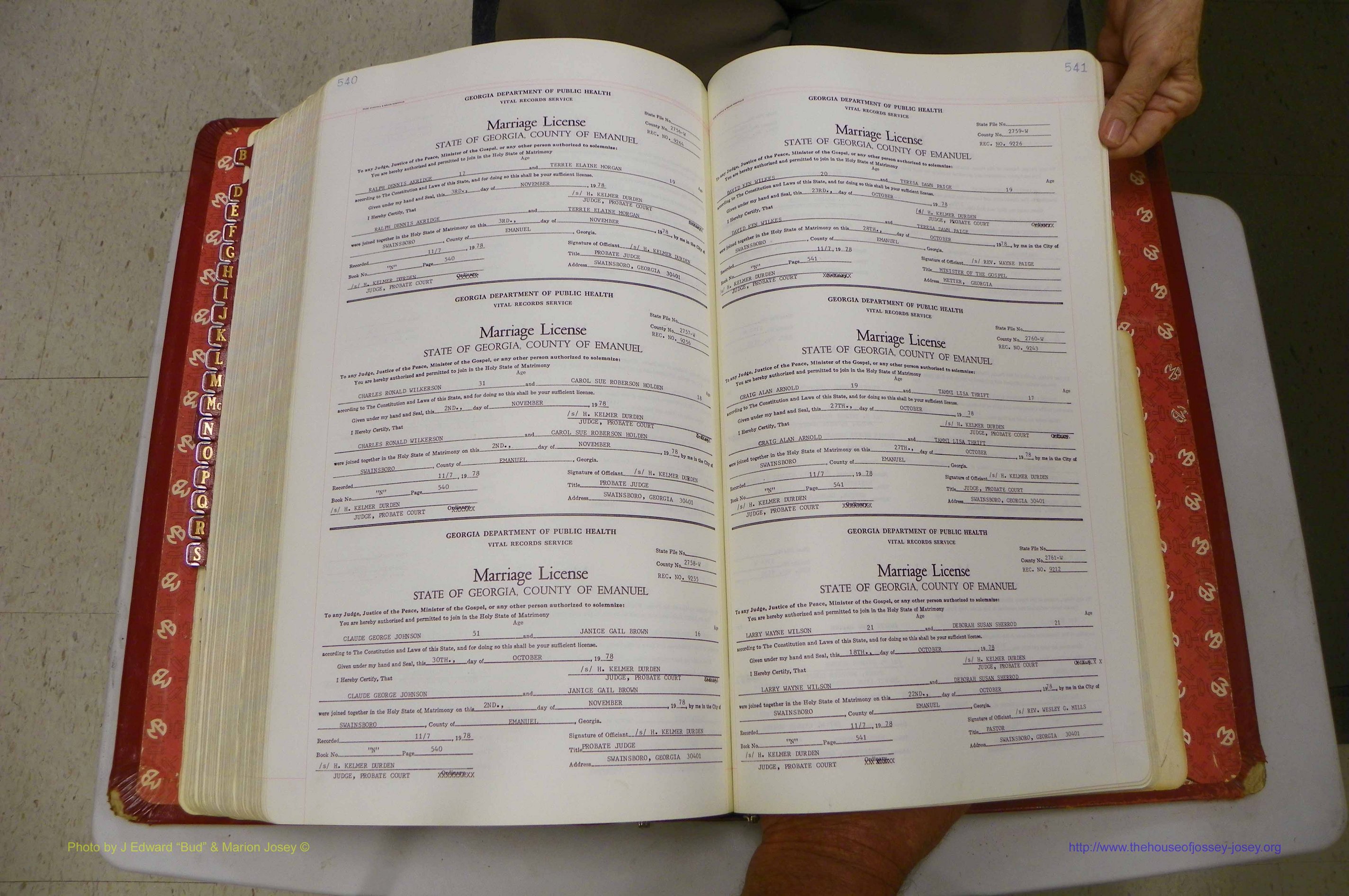 Emanuel Co, GA, Marriages Book N, 1971 - 1979, P 540-541.JPG