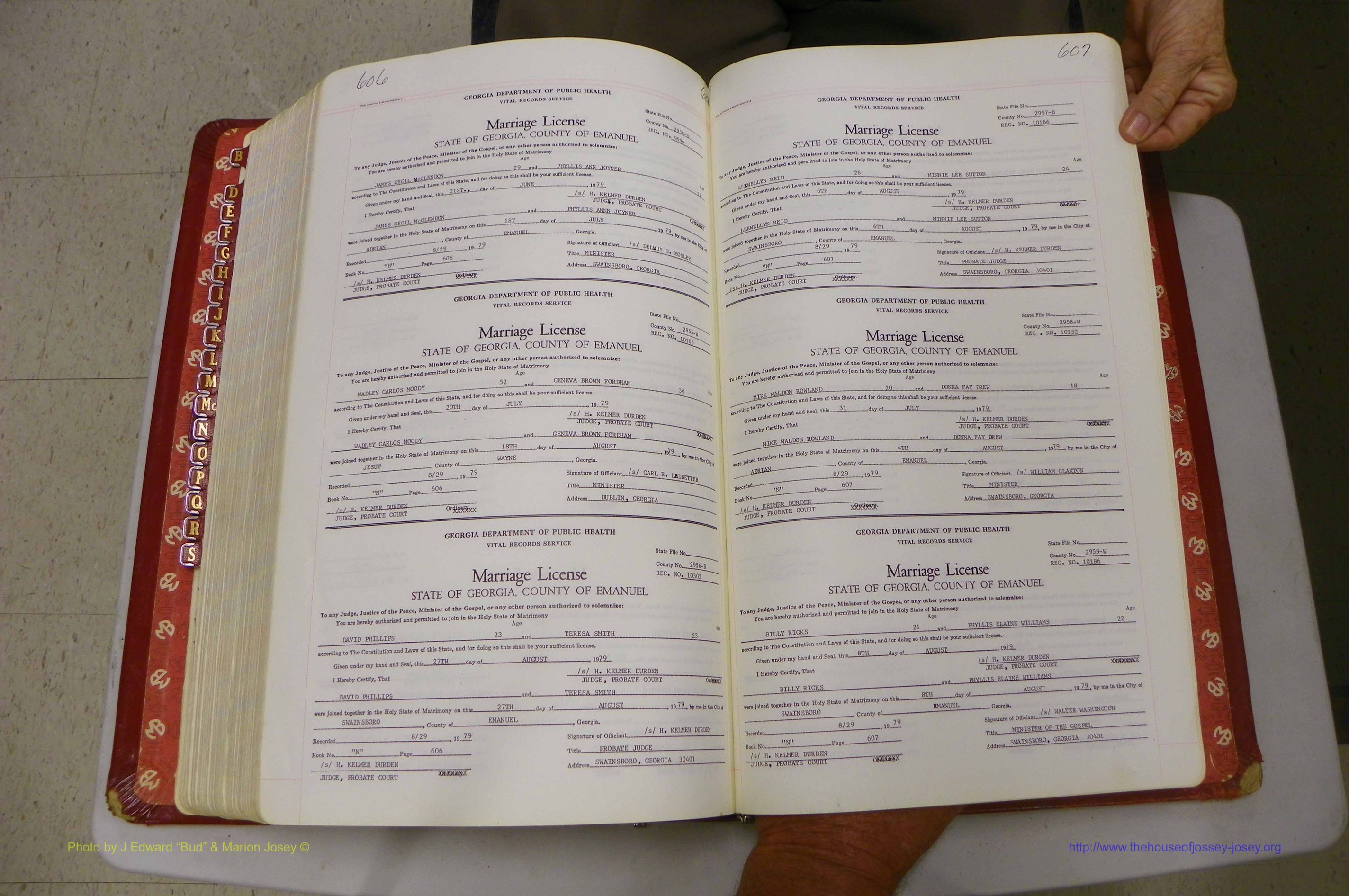 Emanuel Co, GA, Marriages Book N, 1971 - 1979, P 606-607.JPG