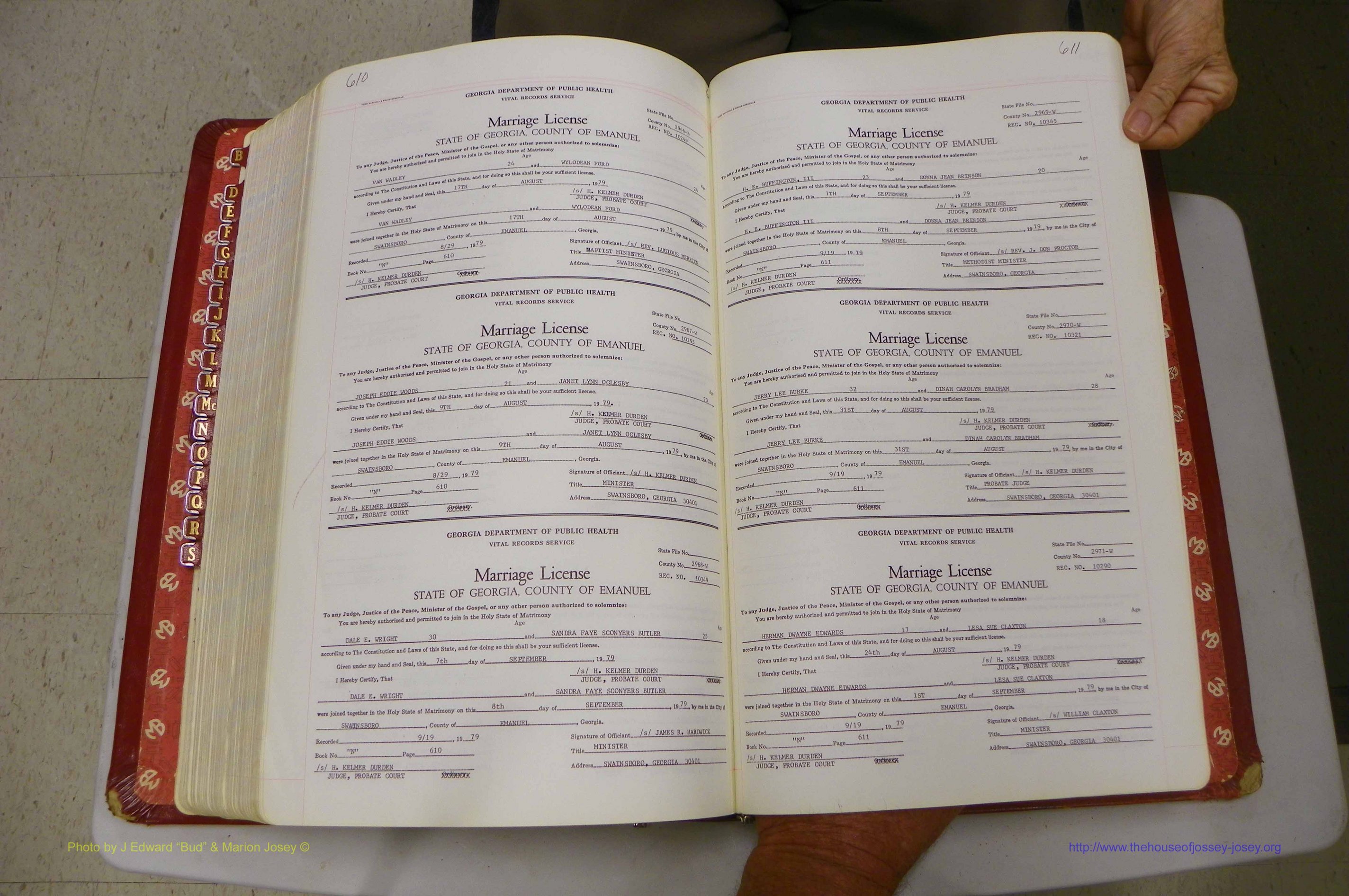 Emanuel Co, GA, Marriages Book N, 1971 - 1979, P 610-611.JPG