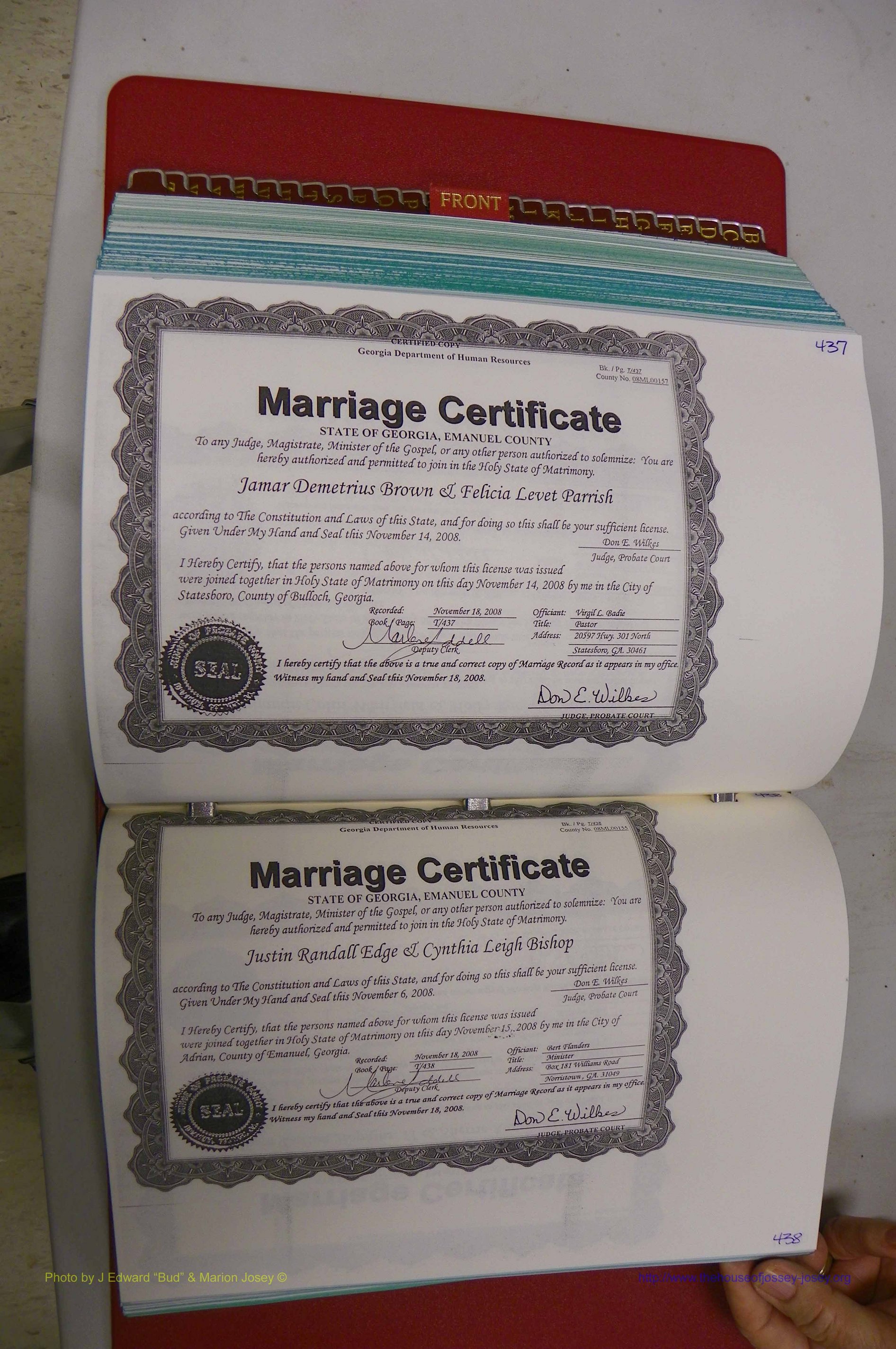 Emanuel Co, GA, Marriages Book T, 2006 - 2009, P 437-438.JPG