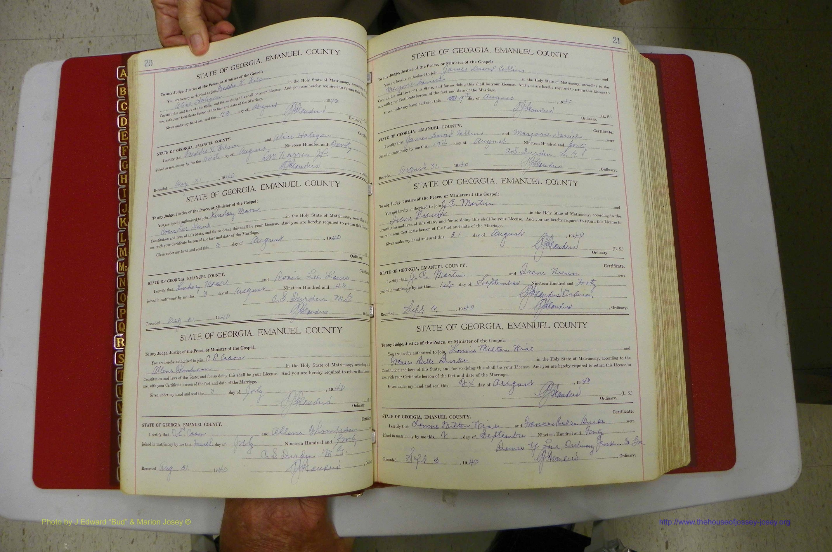 Emanuel Co, Ga, Marriages Book I, 1940 - 1949, White, P 020-021.JPG