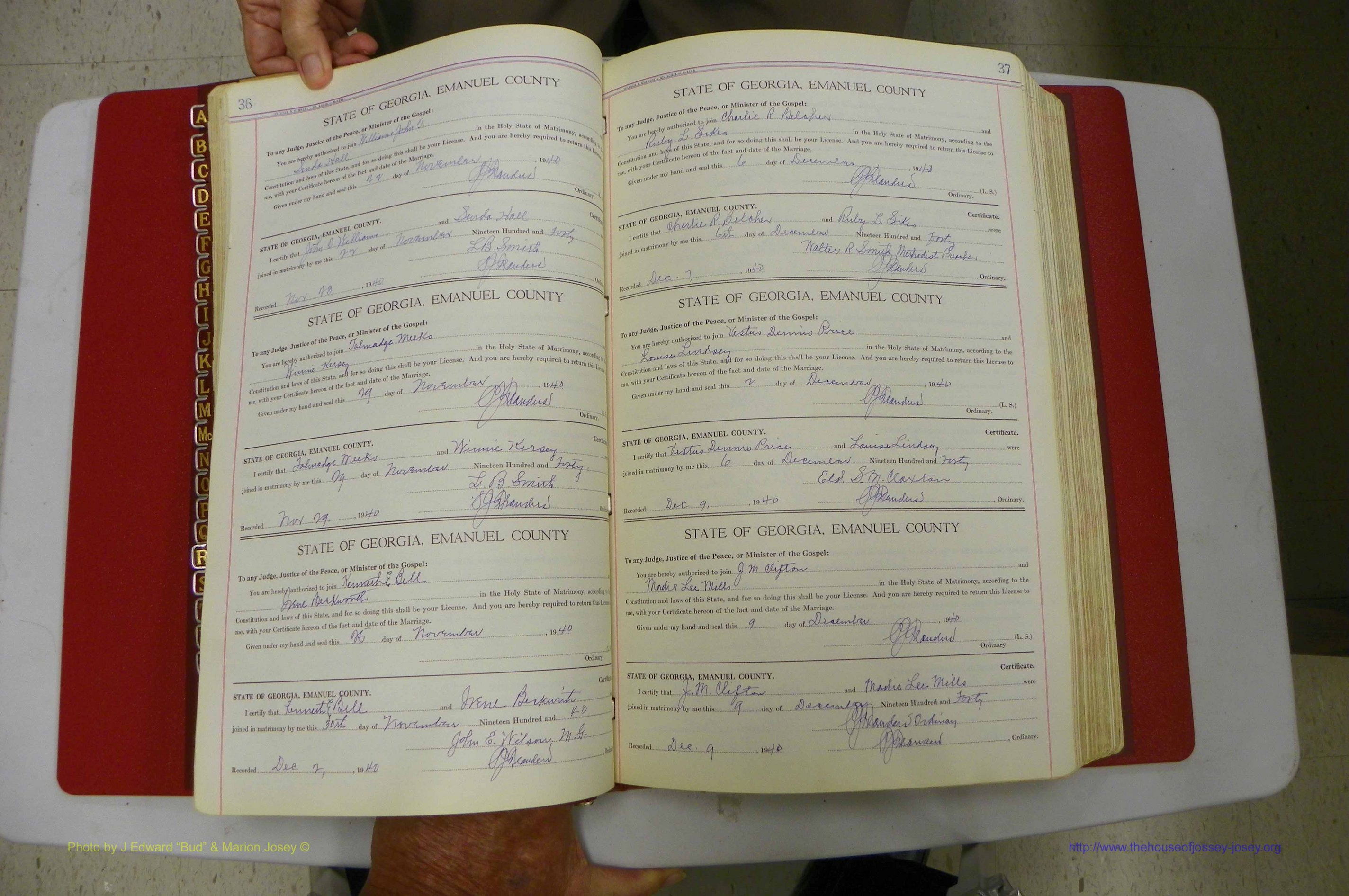 Emanuel Co, Ga, Marriages Book I, 1940 - 1949, White, P 036-037.JPG