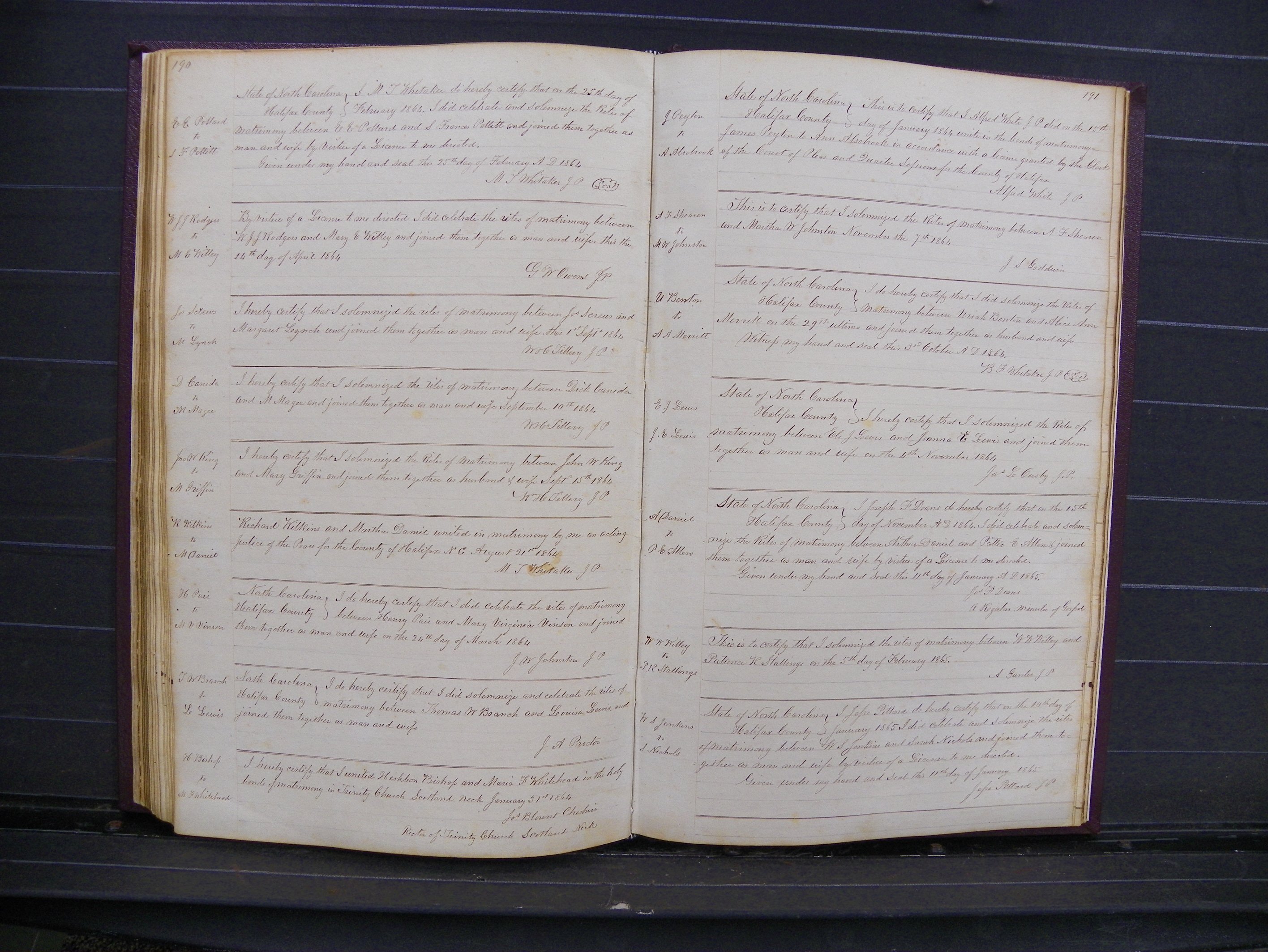 Halifax Marriage Index, 1851-1868 P 190-191.JPG