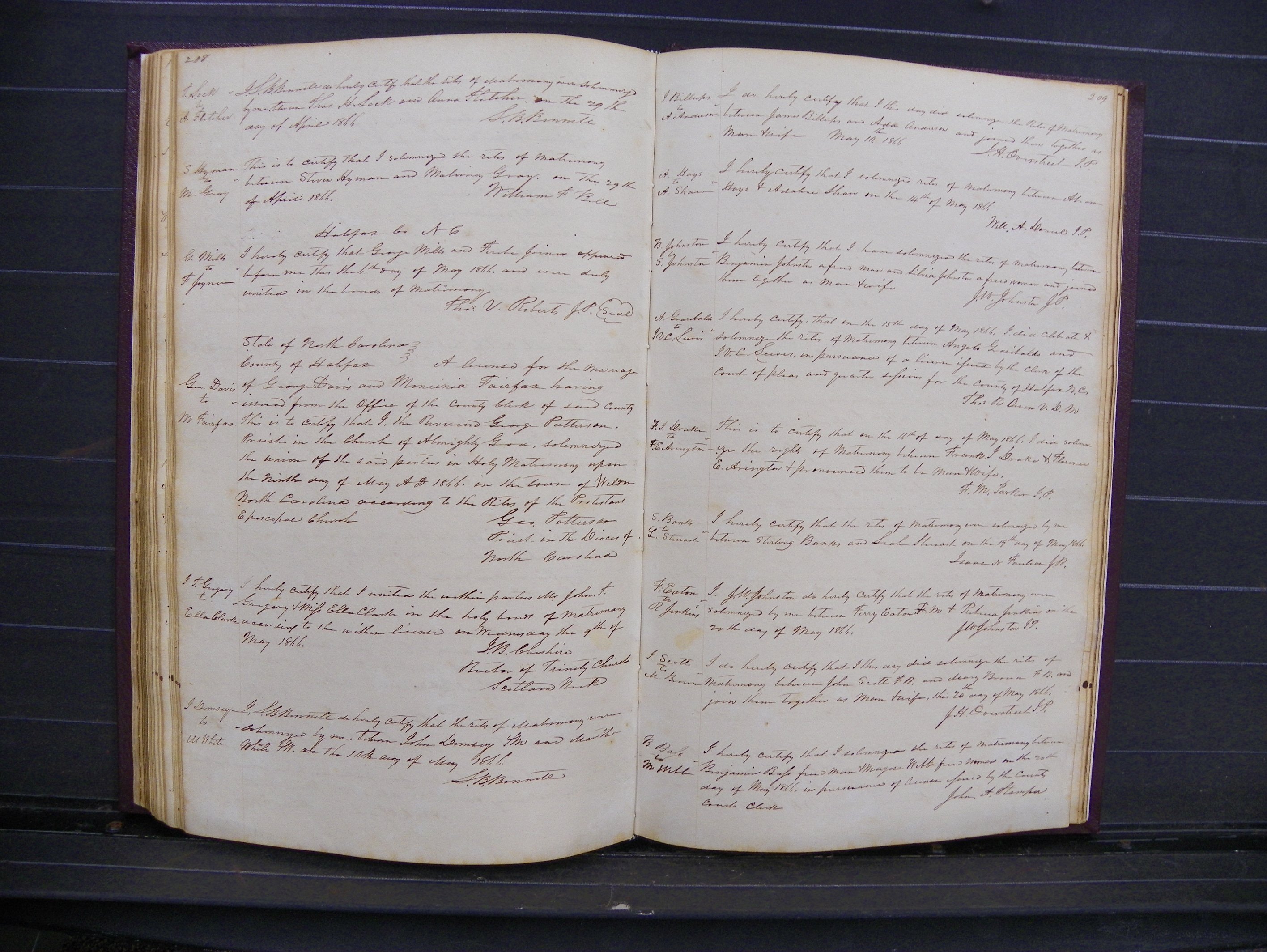 Halifax Marriage Index, 1851-1868 P 208-209.JPG