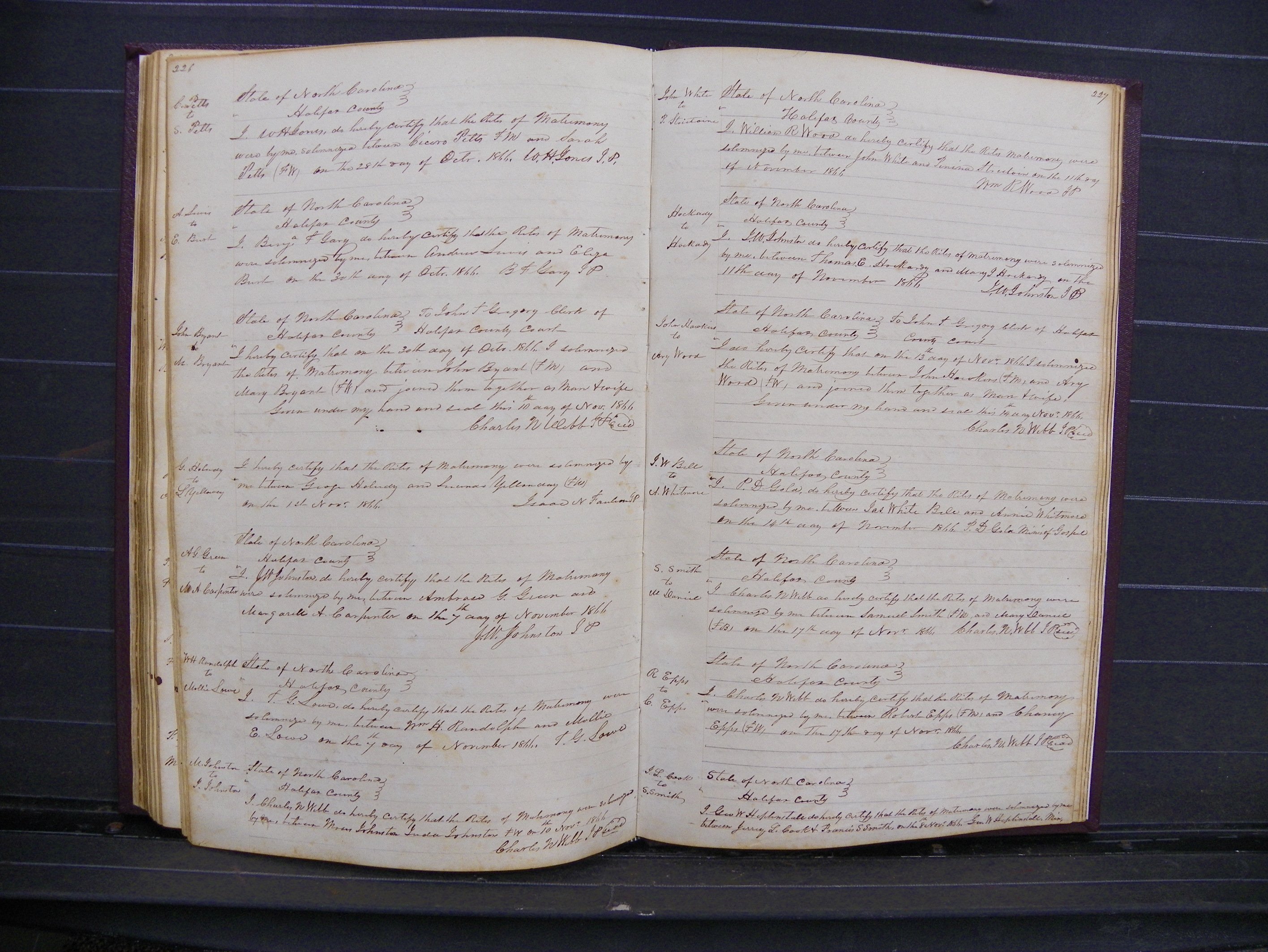 Halifax Marriage Index, 1851-1868 P 226-227.JPG