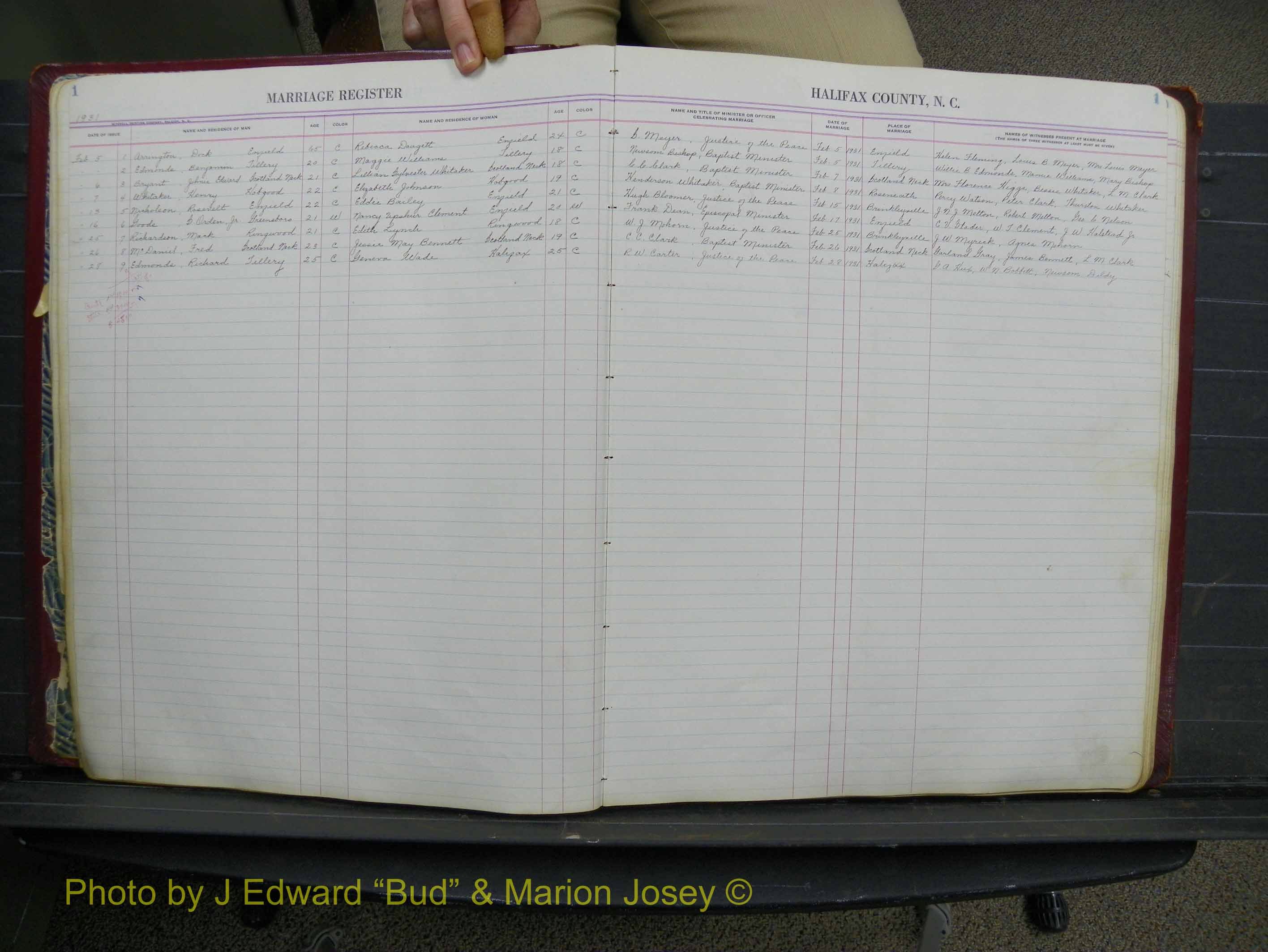Halifax Marriage Book 11, 1931-1938 P 001.JPG