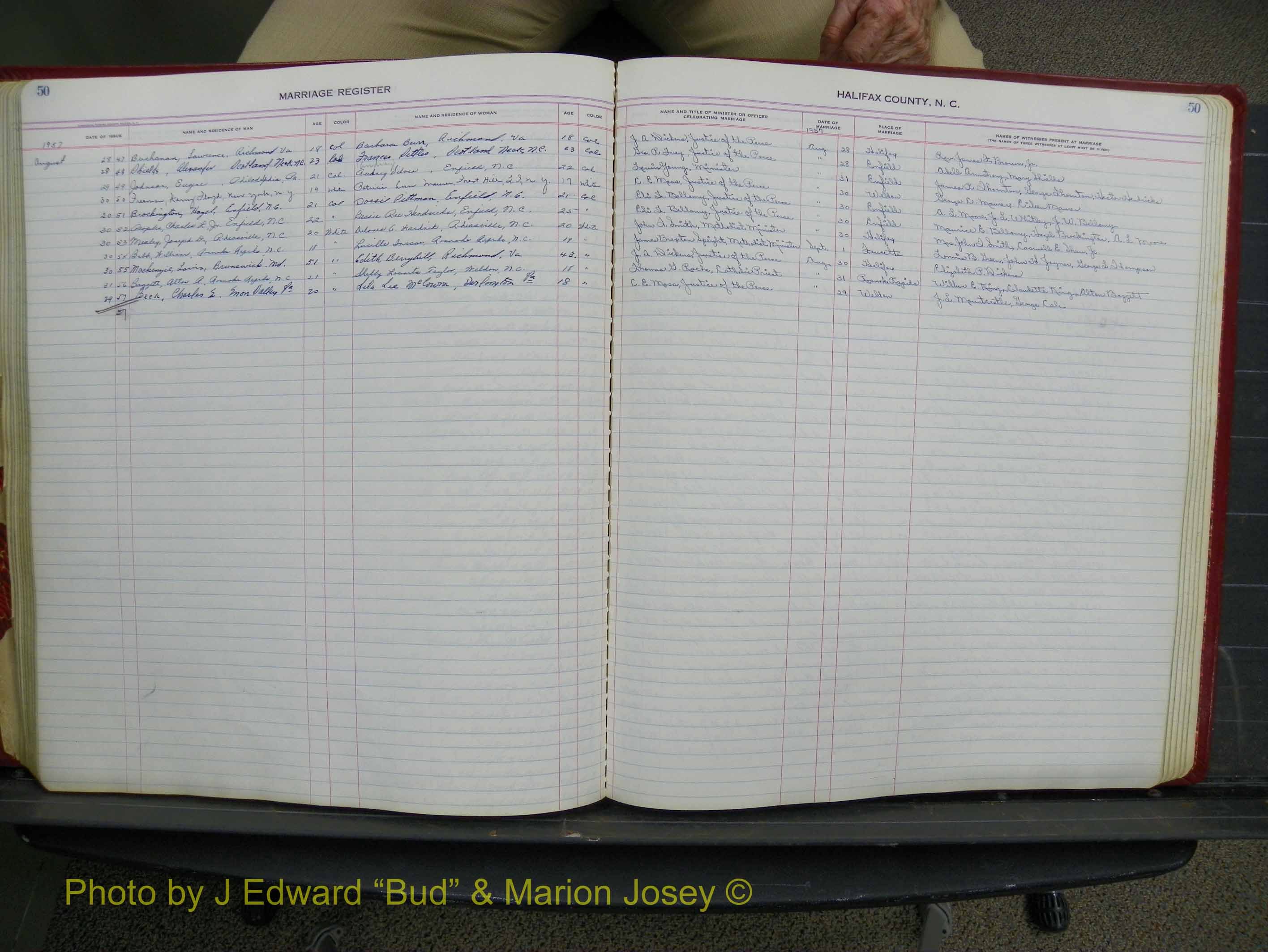 Halifax Marriage Book 14, 1954-1960  P 050.JPG