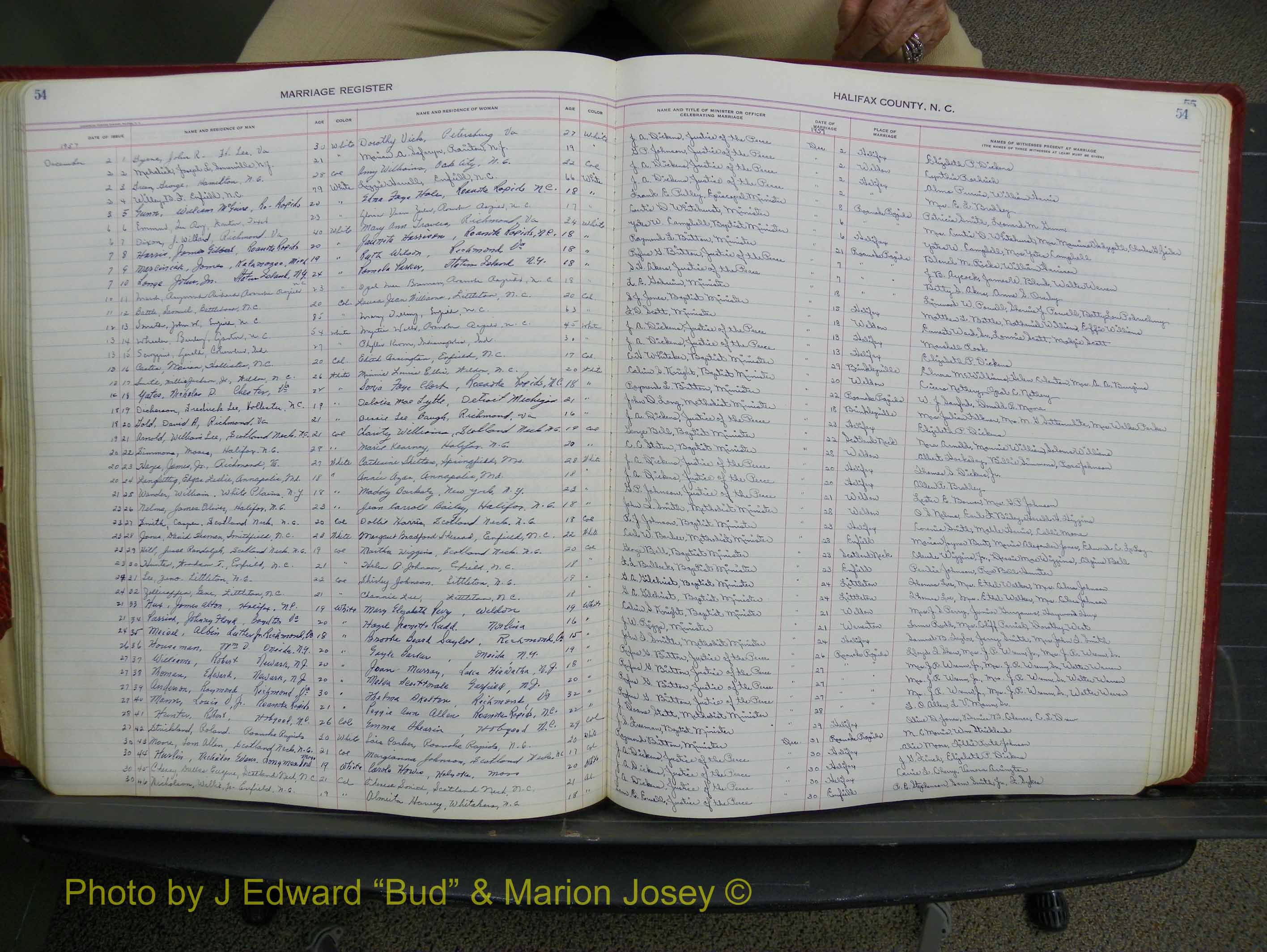 Halifax Marriage Book 14, 1954-1960  P 054.JPG