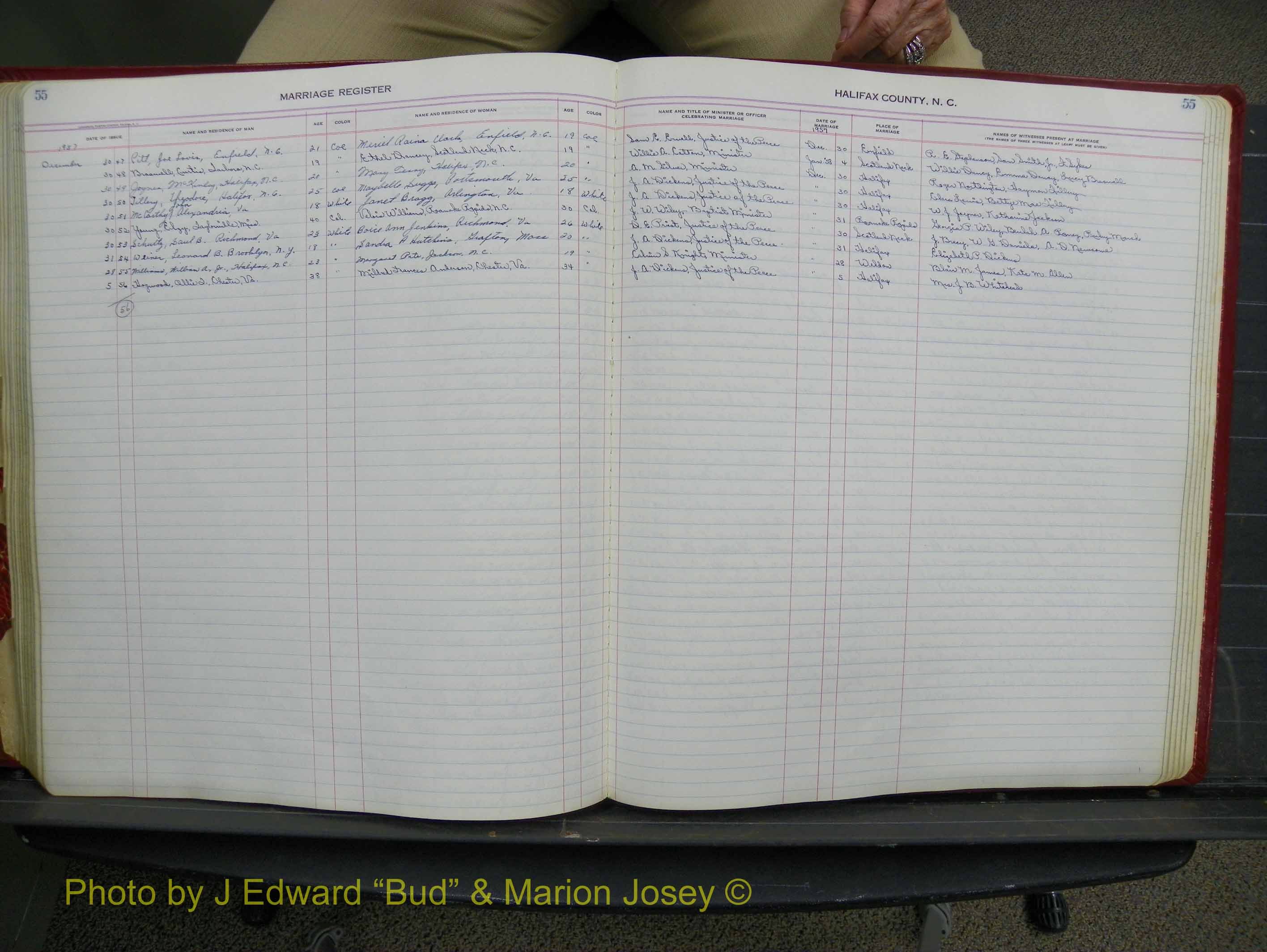 Halifax Marriage Book 14, 1954-1960  P 055.JPG