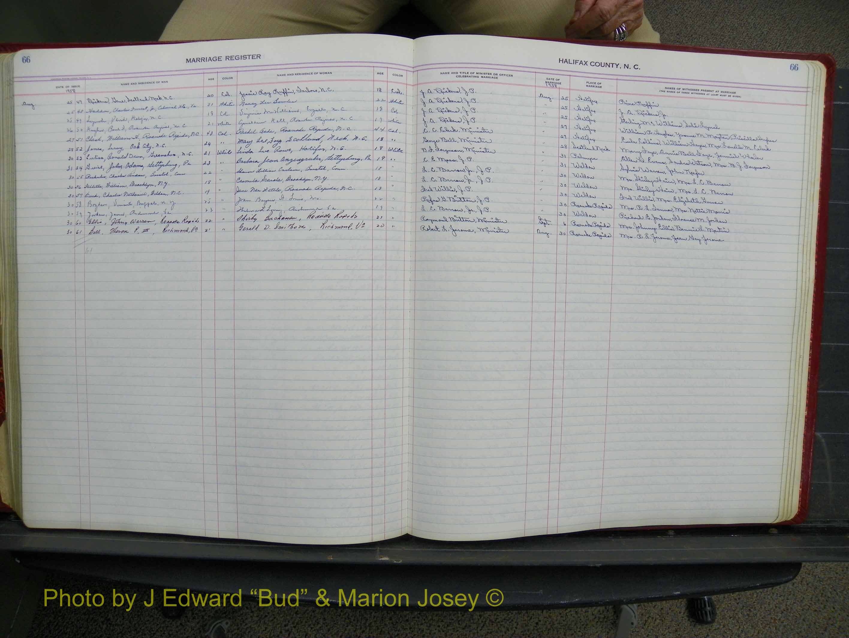 Halifax Marriage Book 14, 1954-1960  P 066.JPG
