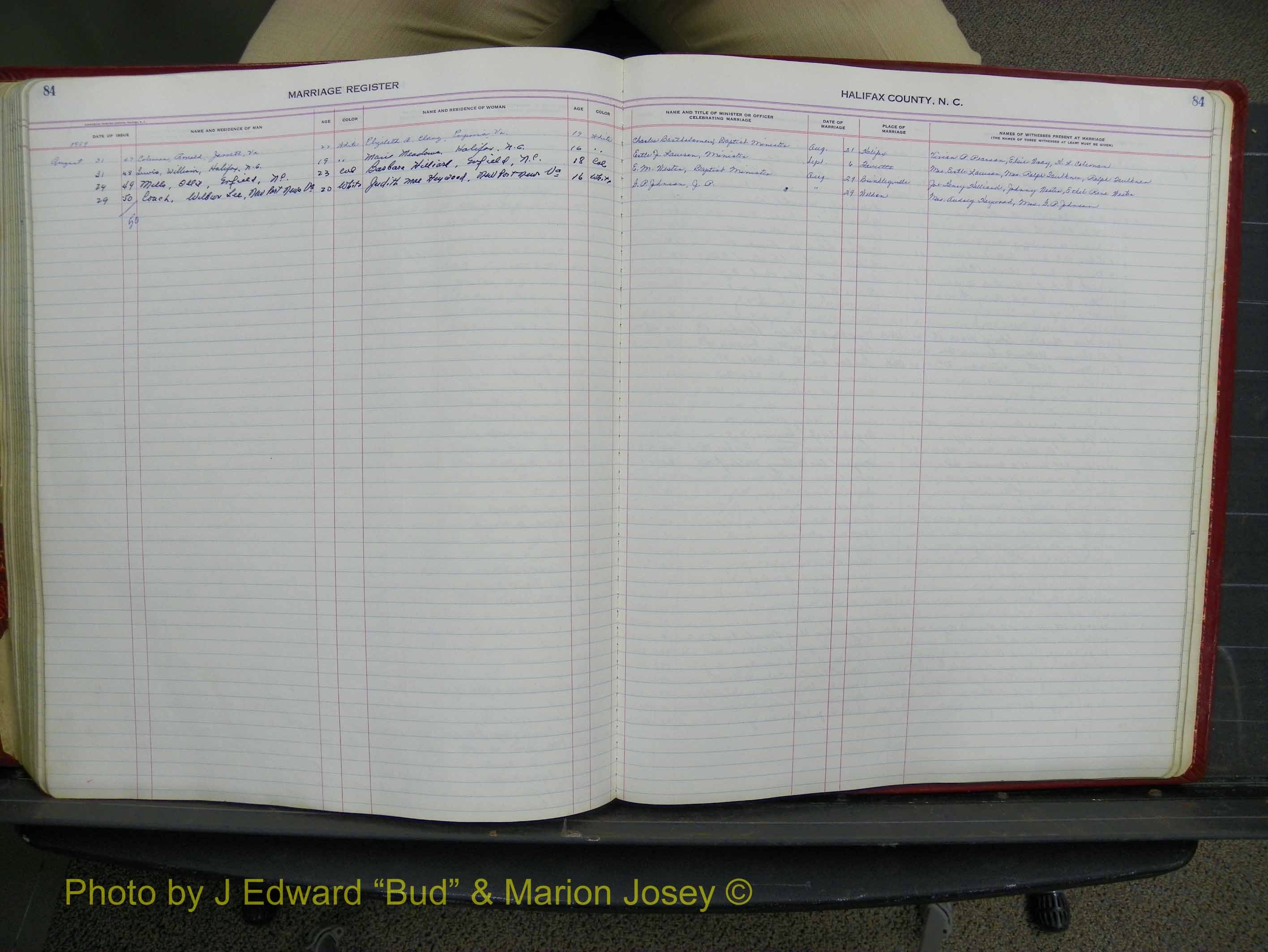 Halifax Marriage Book 14, 1954-1960  P 084.JPG