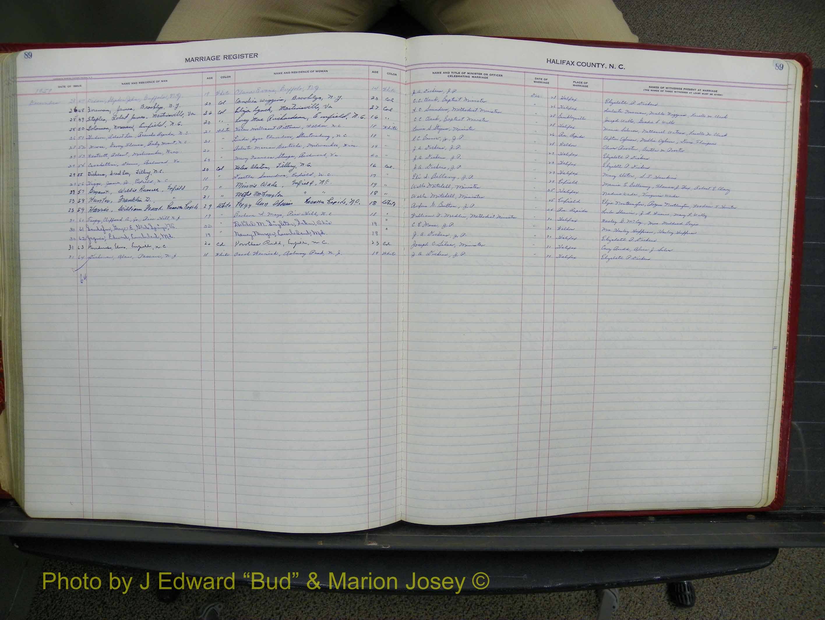 Halifax Marriage Book 14, 1954-1960  P 089.JPG